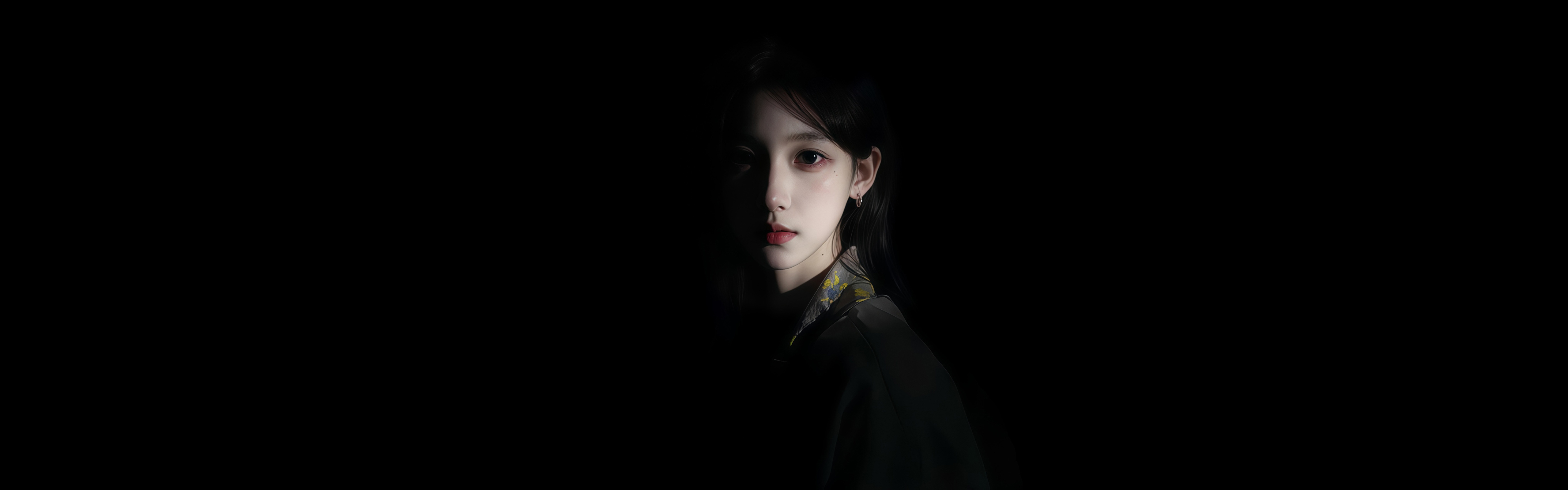 冷艳美女 光影 暗黑系 5120x1600高清壁纸