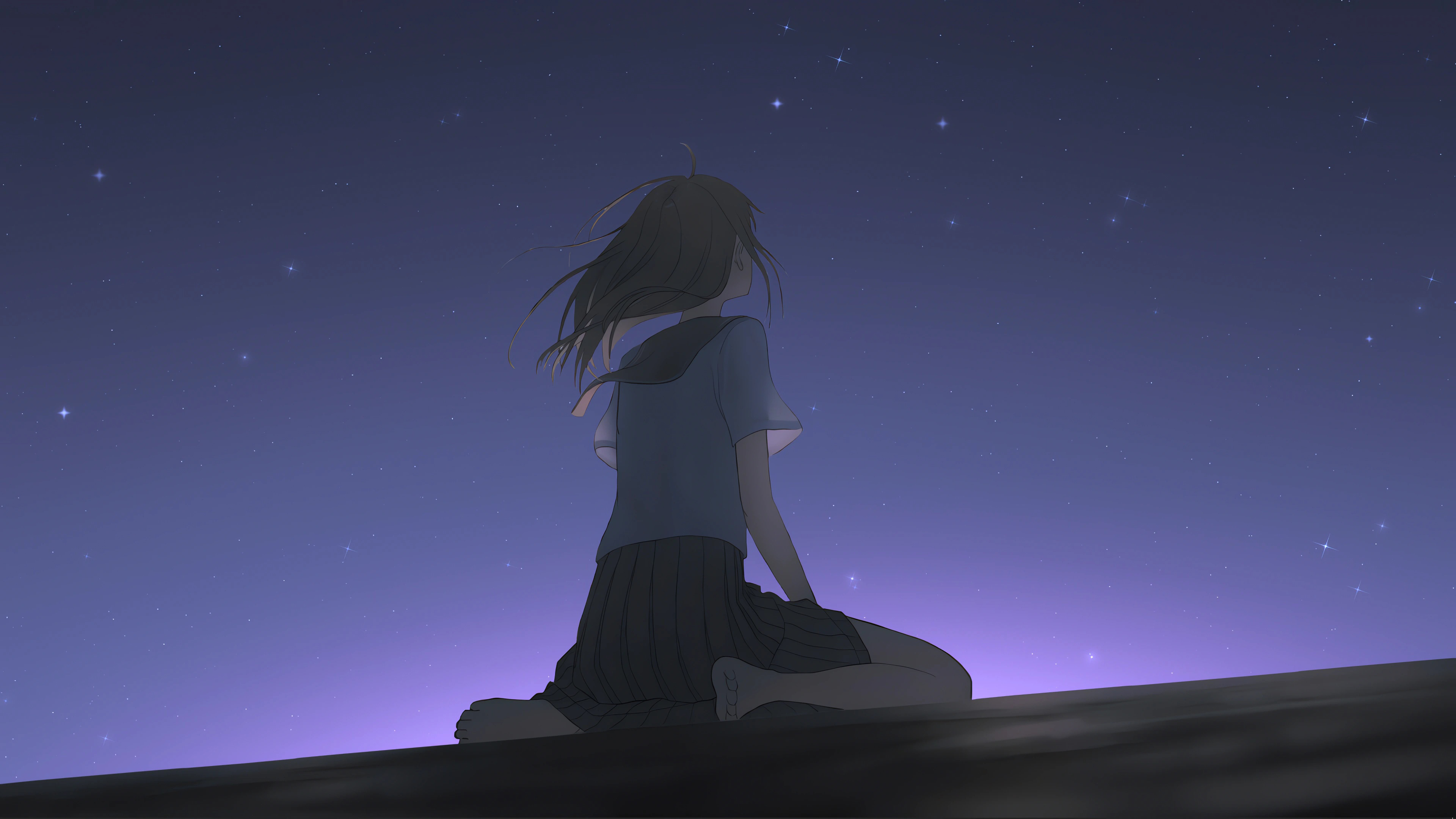 凝视着星空的女孩4K动漫壁纸3840x2160