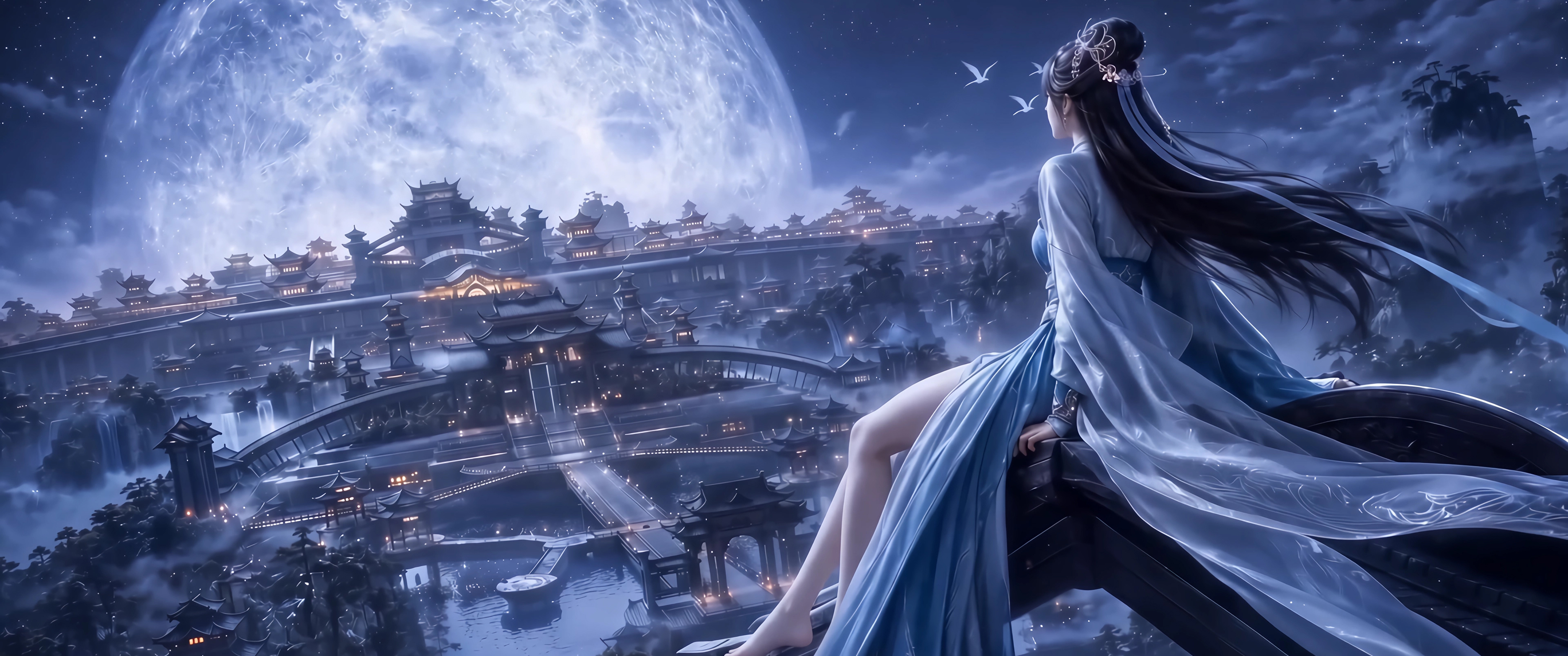 凡人修仙传 南宫婉月夜 高清带鱼屏壁纸3440x1440