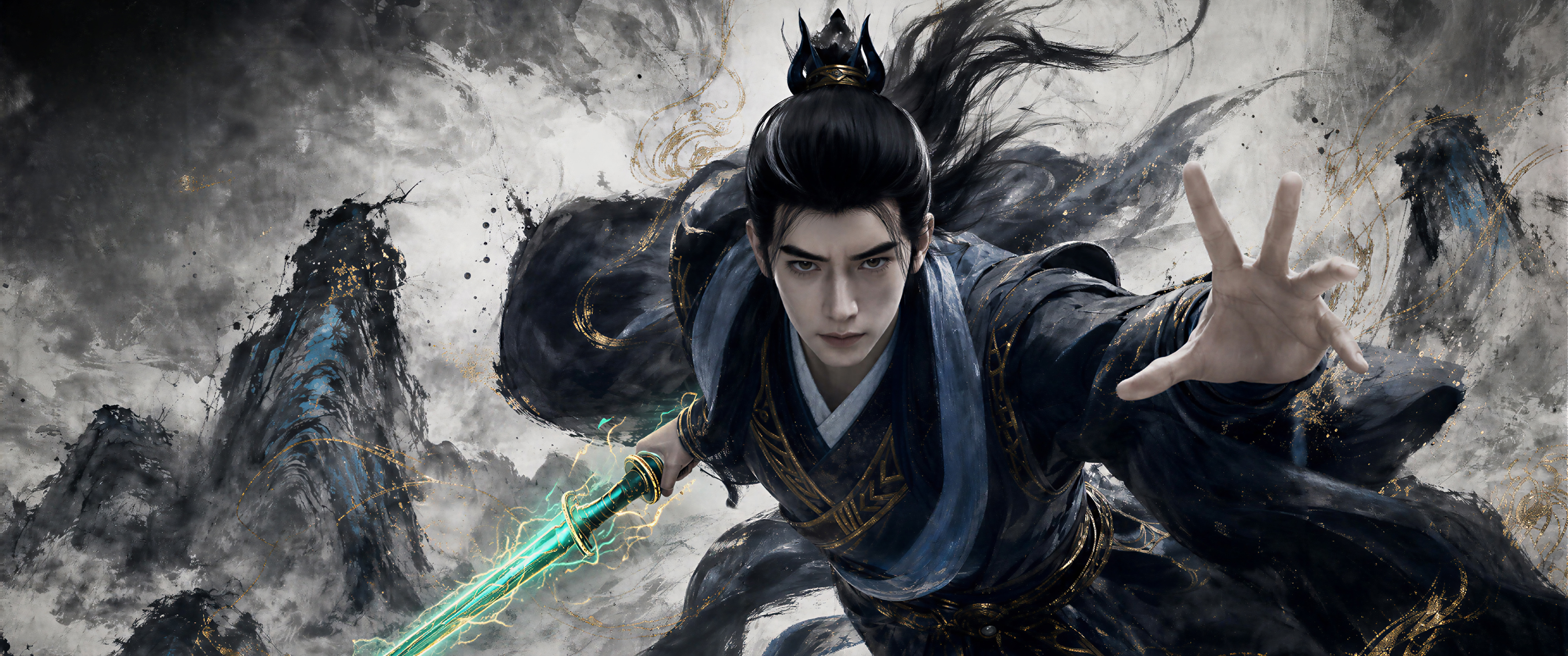 凡人修仙传韩立水墨画 带鱼屏超清壁纸3440x1440