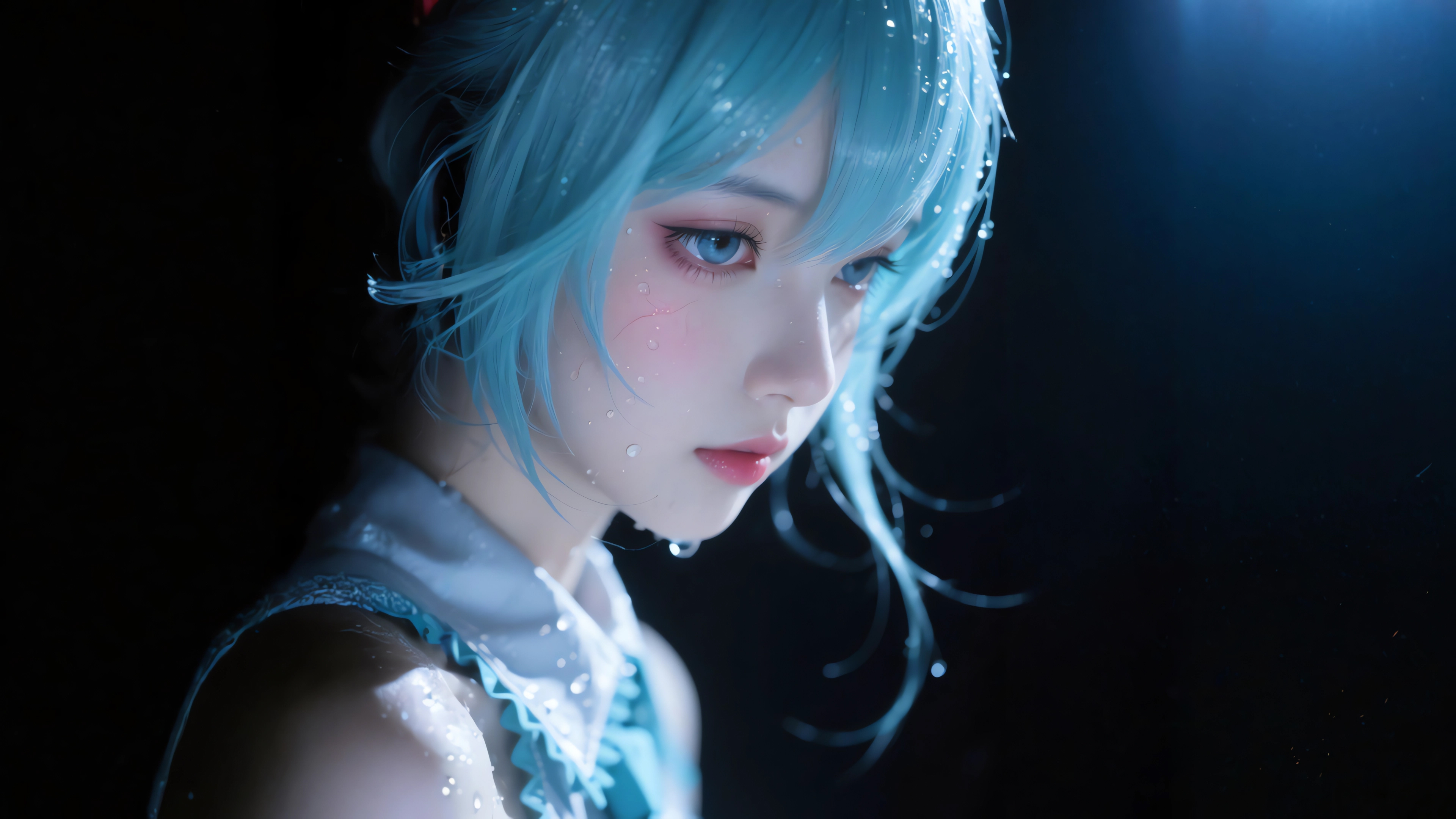 初音cos美女 暗色 光影 高清4K壁纸 3840x2160