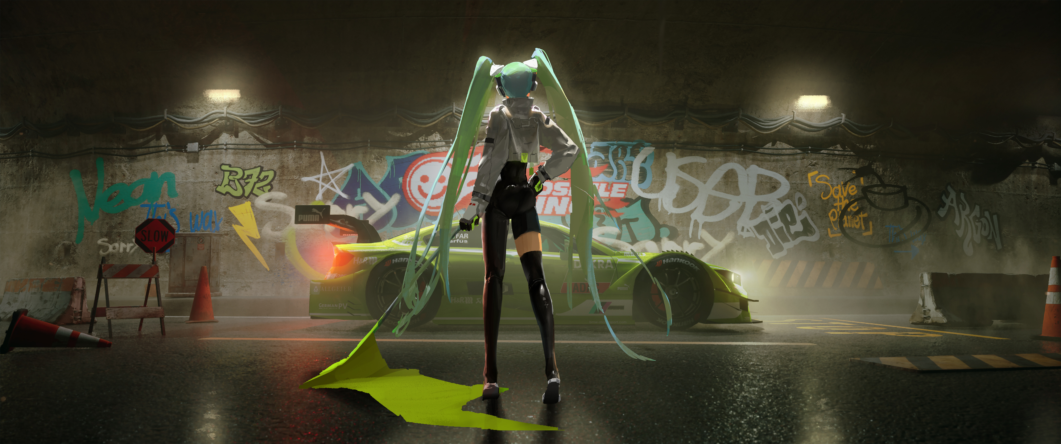 初音未来 背影 赛车 涂鸦3440x1440带鱼屏壁纸超清