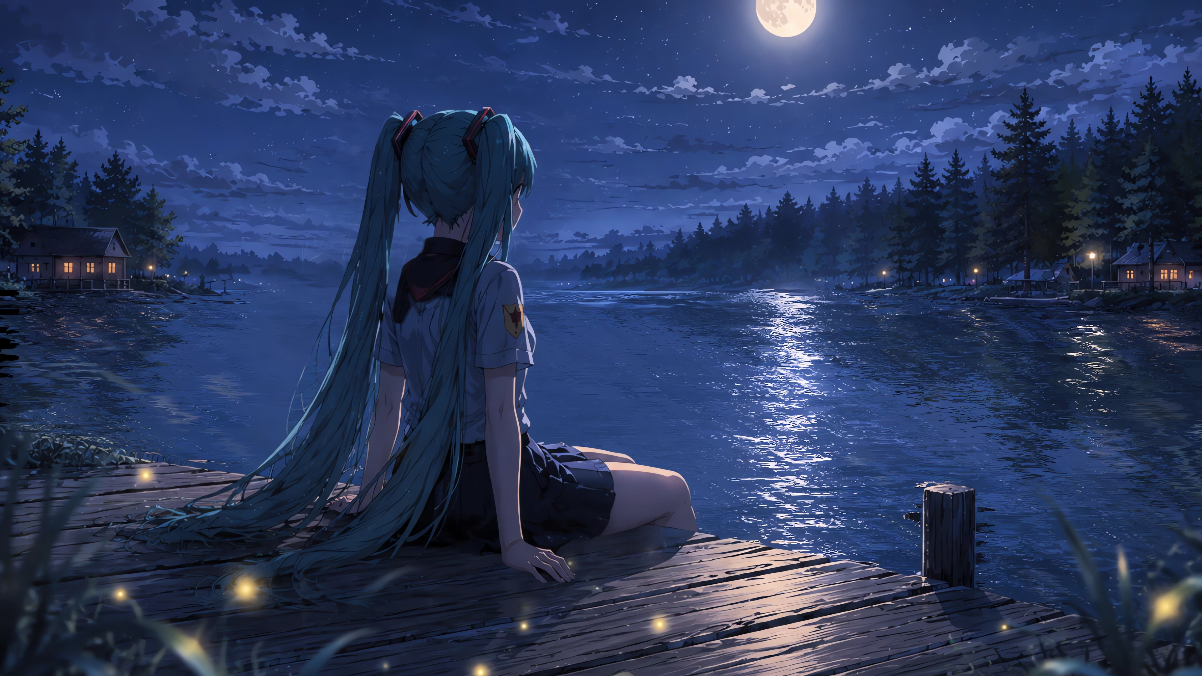 初音未来在湖边4K壁纸 3840x2160