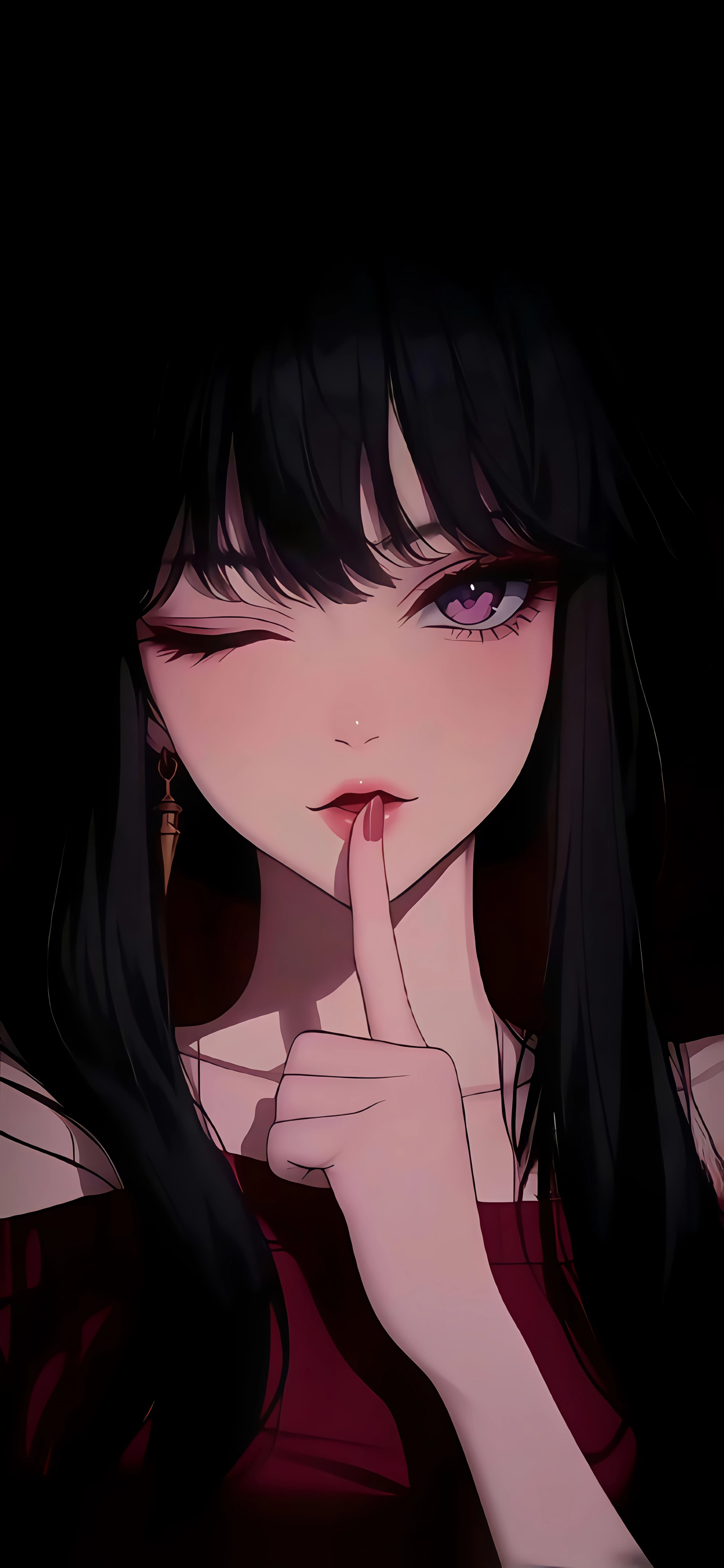 动漫女孩 嘘手势 暗夜风4k手机壁纸