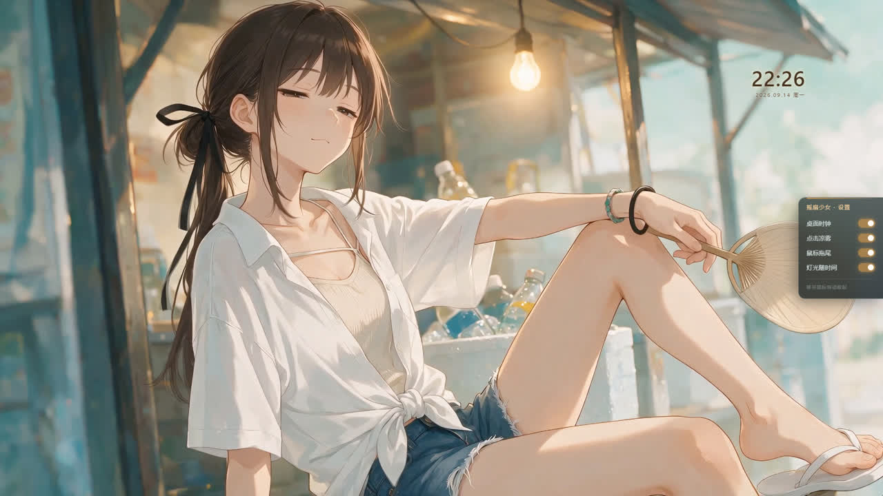摇扇少女·【鼠标拖尾·桌面时钟】