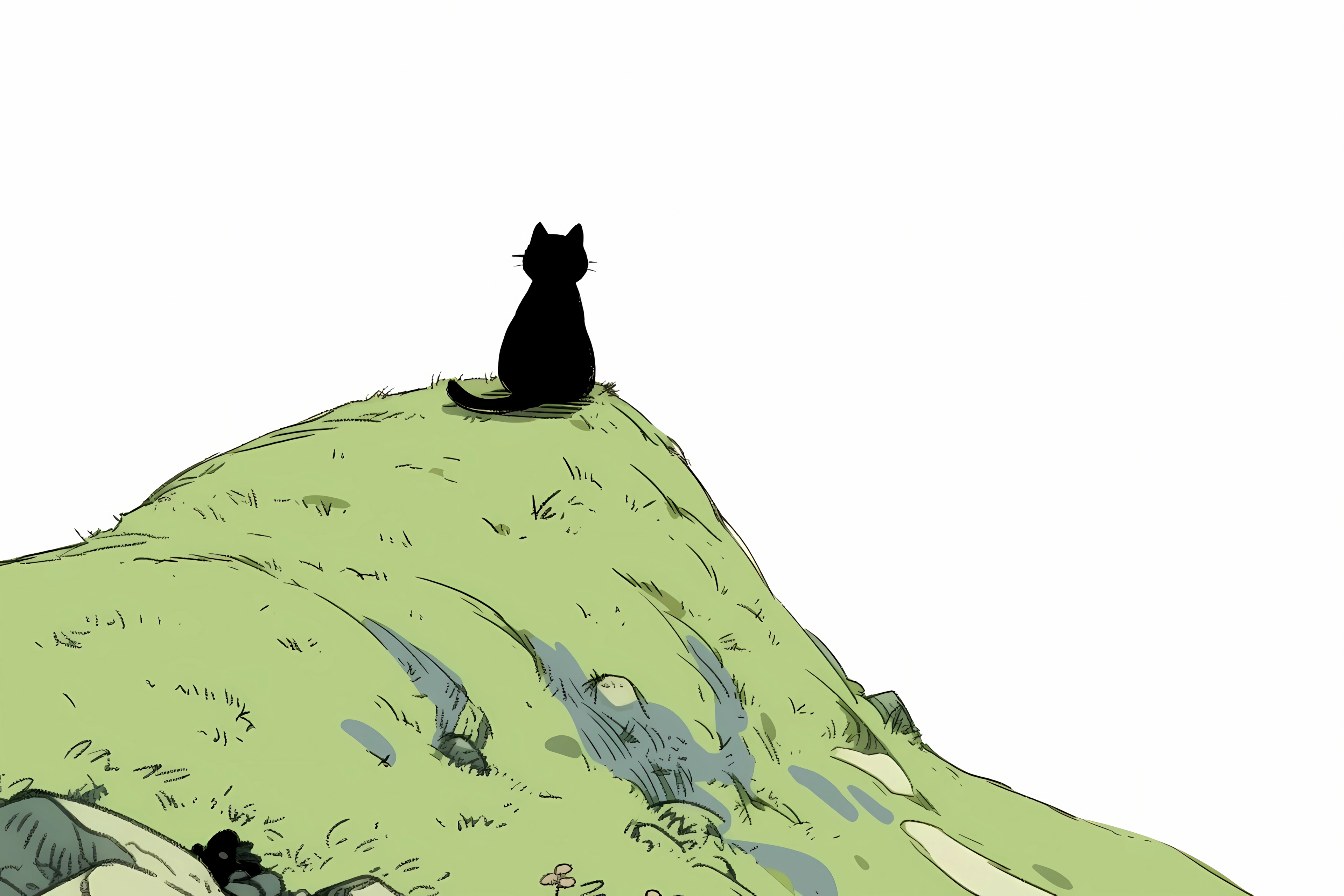 极简 卡通 山丘 黑猫 简约 4K壁纸 3840x2560