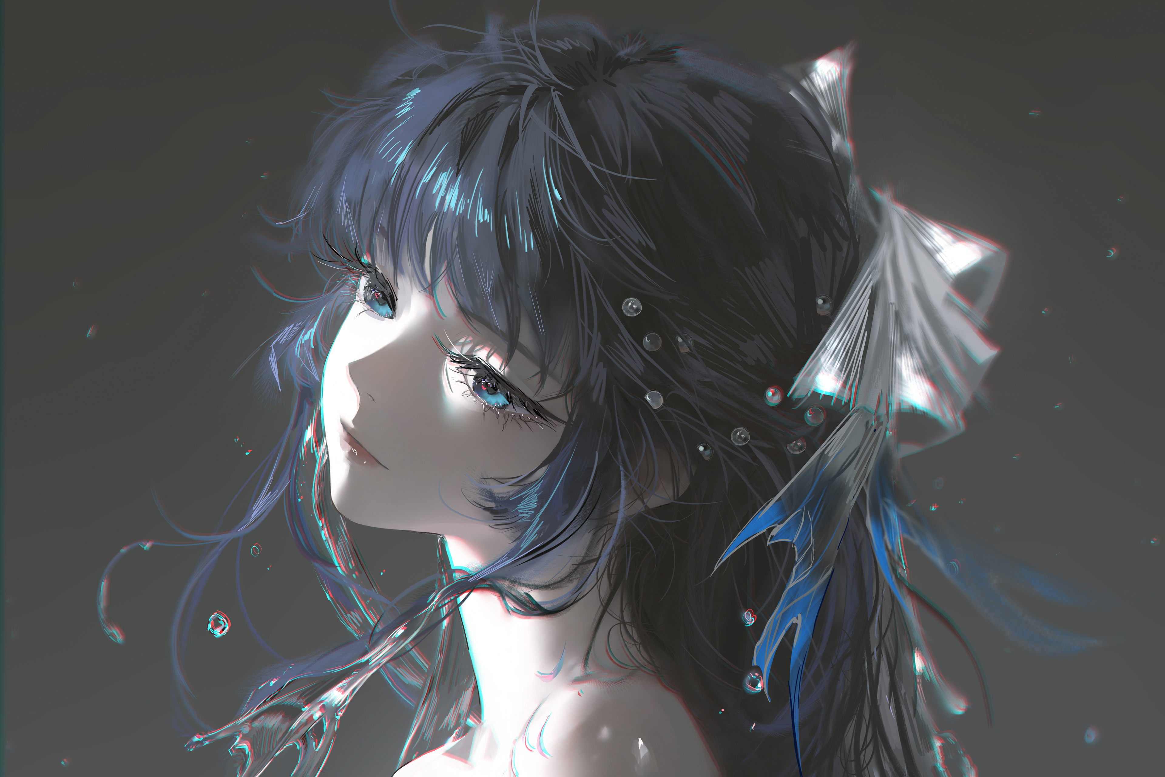 厚涂风 动漫女孩长发 蓝眼睛 头饰 唯美 4K电脑壁纸3840x2560