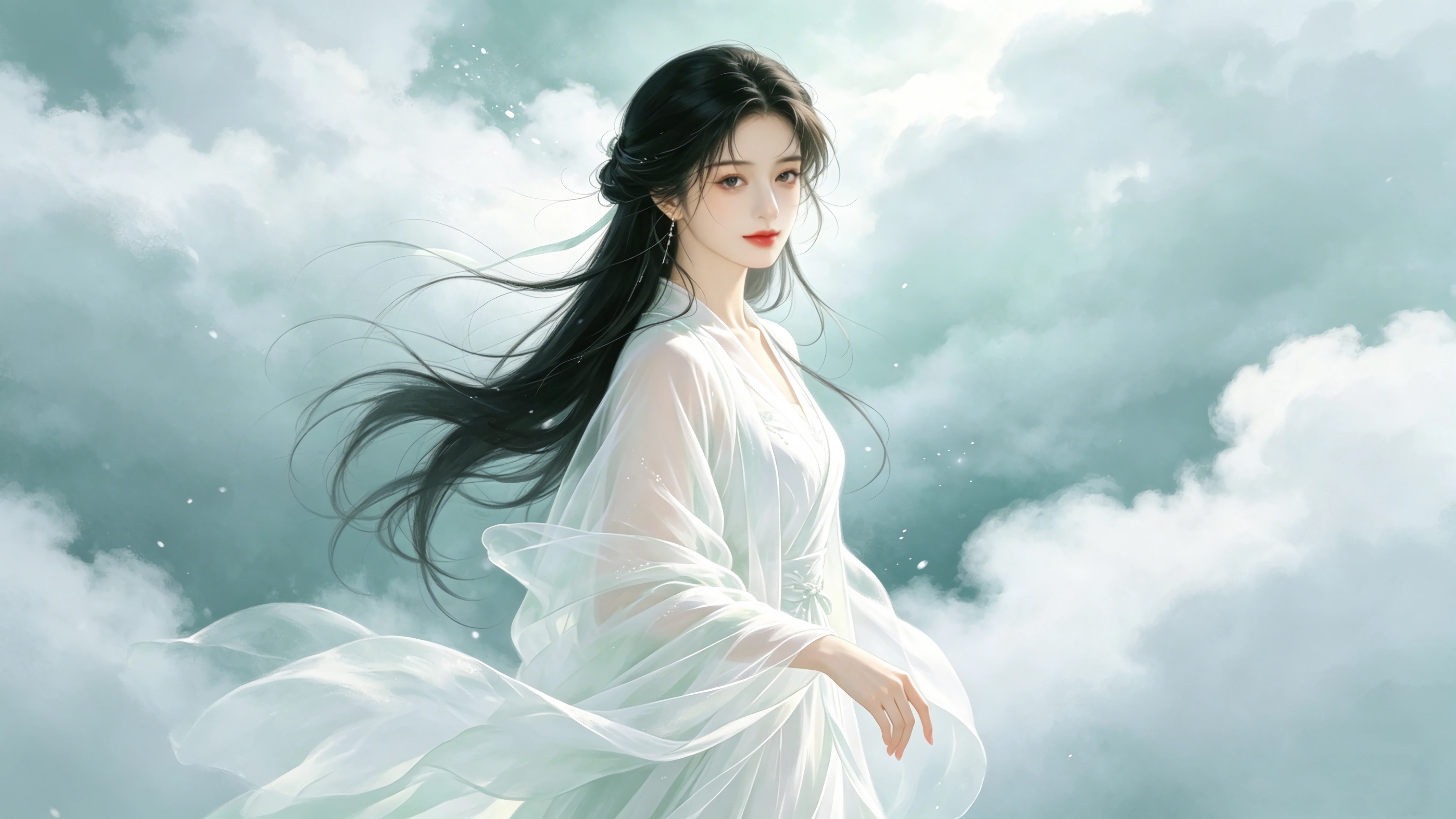 古风美女 长发 天空 云 4K壁纸 3840x2160