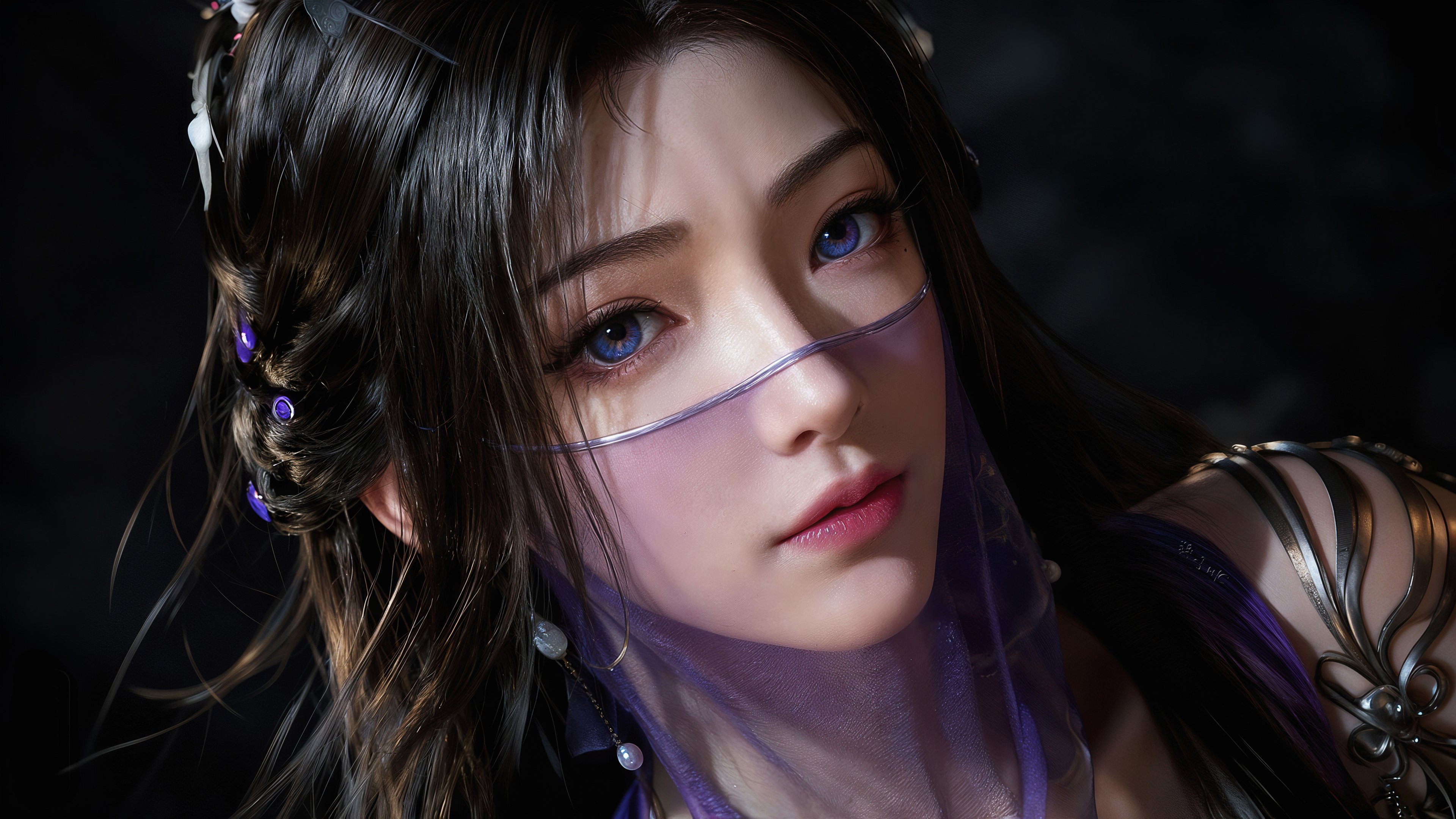 古风蓝色眼睛美女紫灵4K超清壁纸3840x2160
