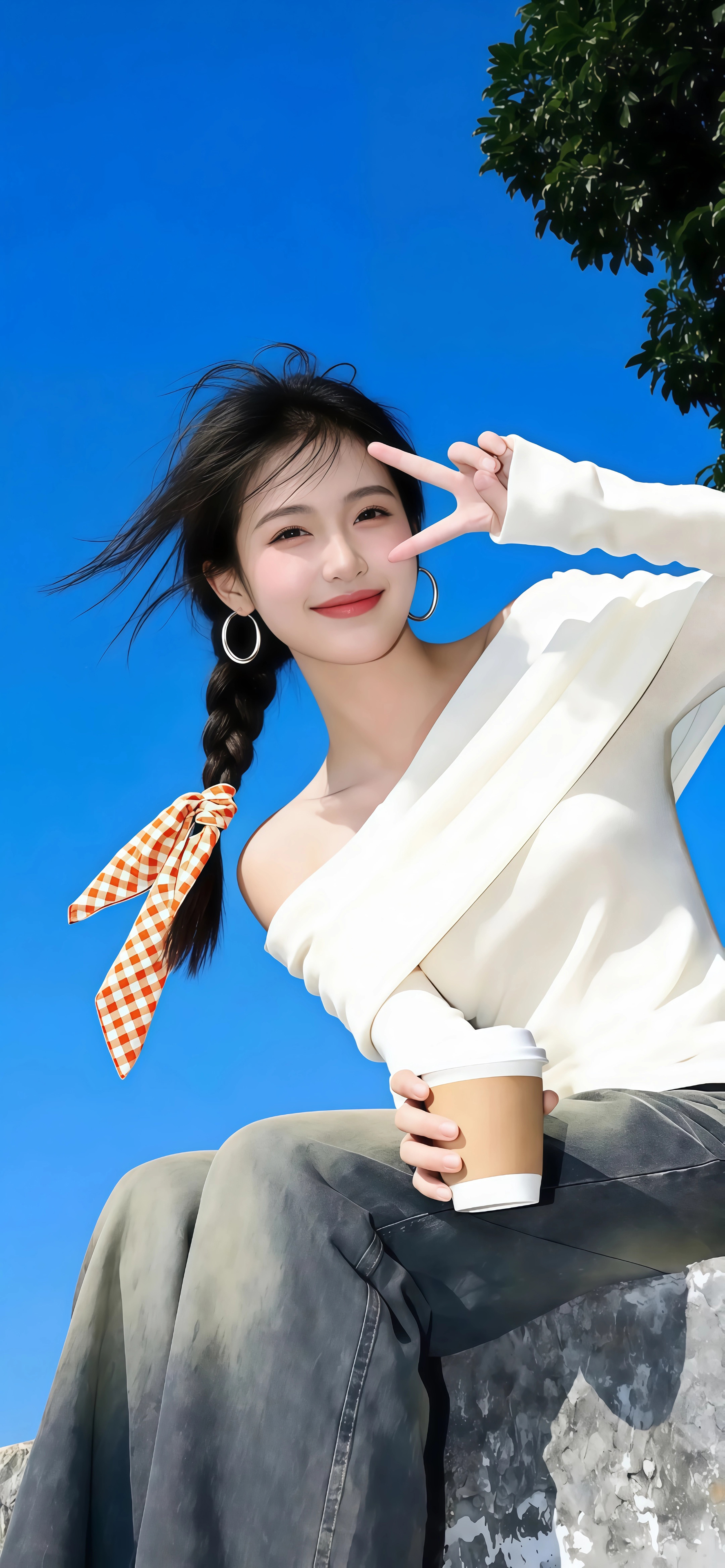 可爱剪刀手势美女4k手机壁纸全屏