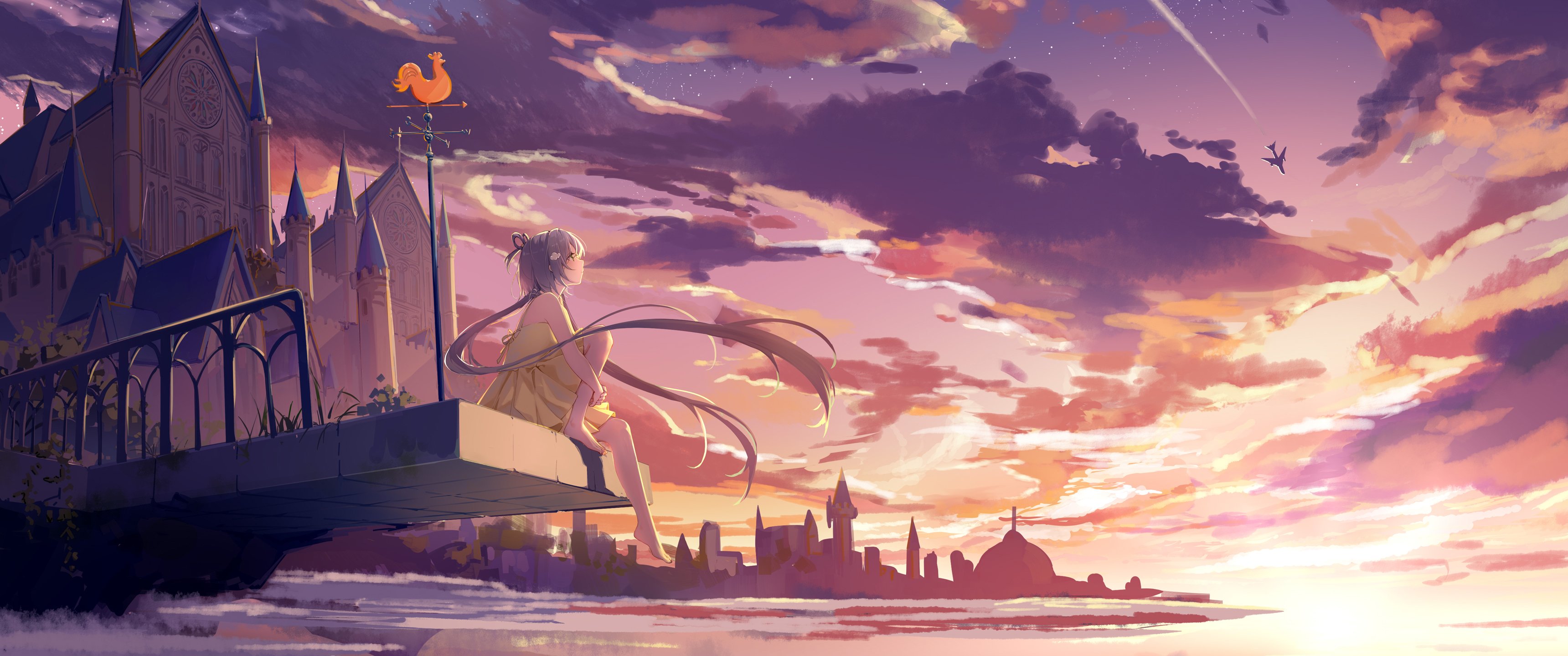 可爱女孩 望着天空 3440x1440带鱼屏动漫壁纸