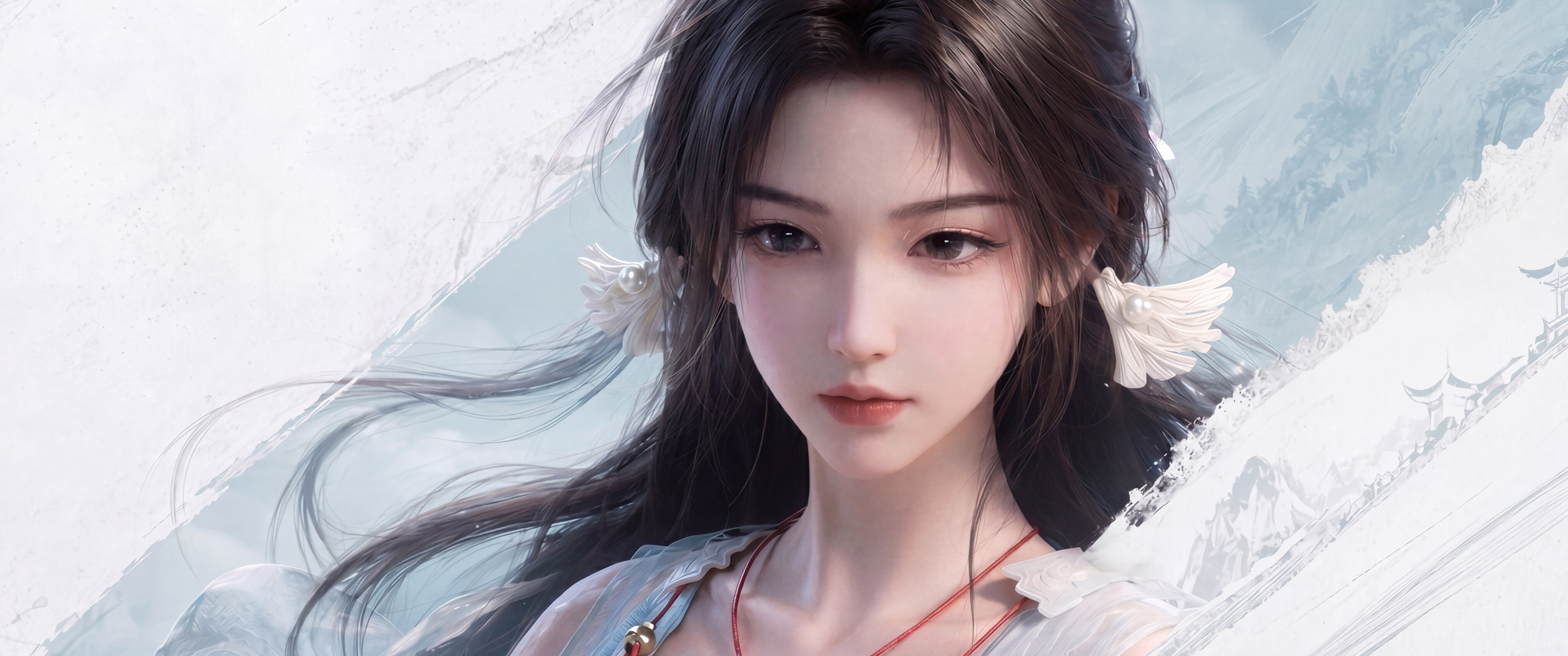 宋玉 凡人修仙传 简单白色背景 3440x1440带鱼屏壁纸