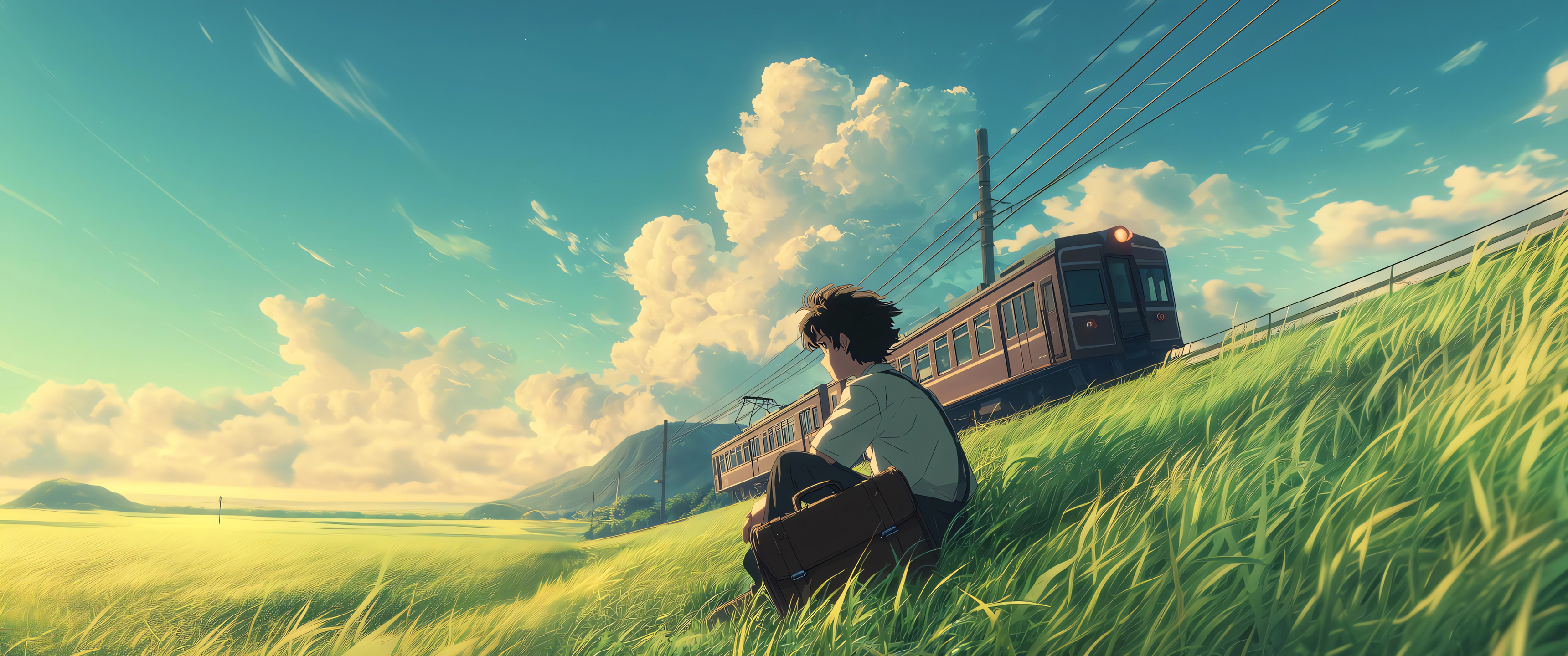 开往远方列车 动漫人物风景 3440x1440带鱼屏壁纸