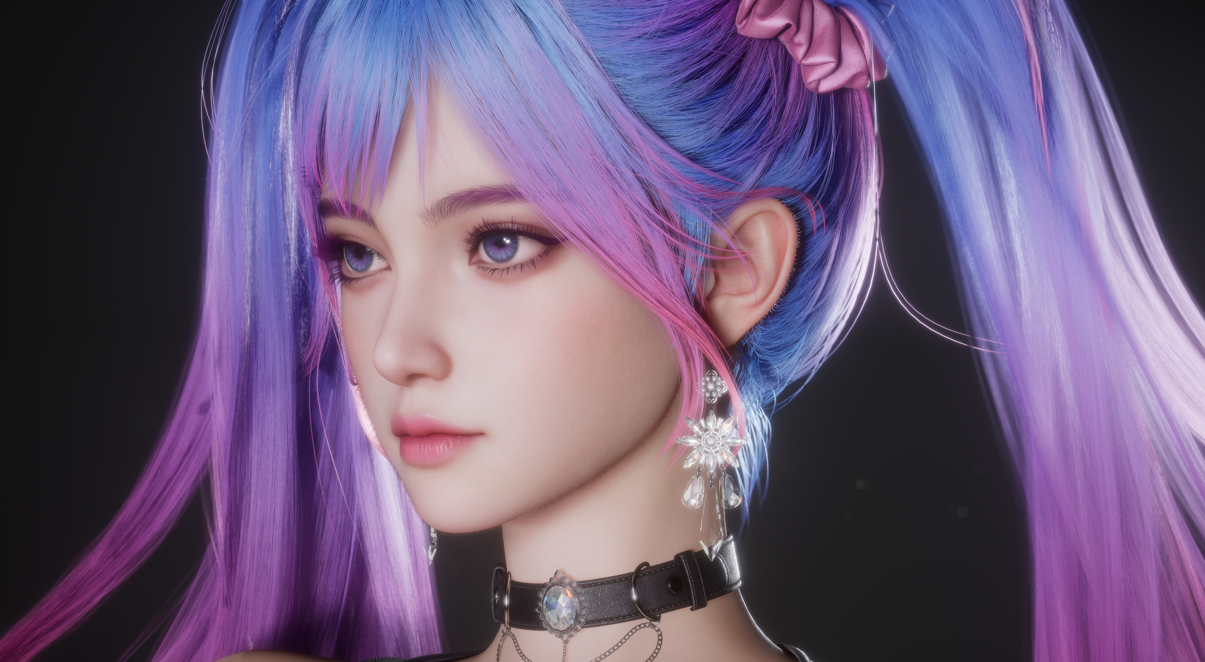彩色马尾辫美少女 3D绘画 4K超清壁纸