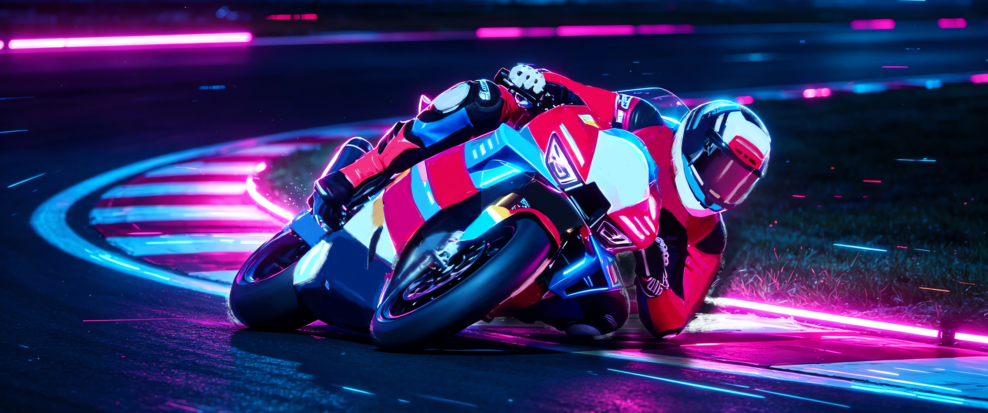 摩托赛车 弯道 赛博朋克 酷炫 带鱼屏壁纸3440x1440