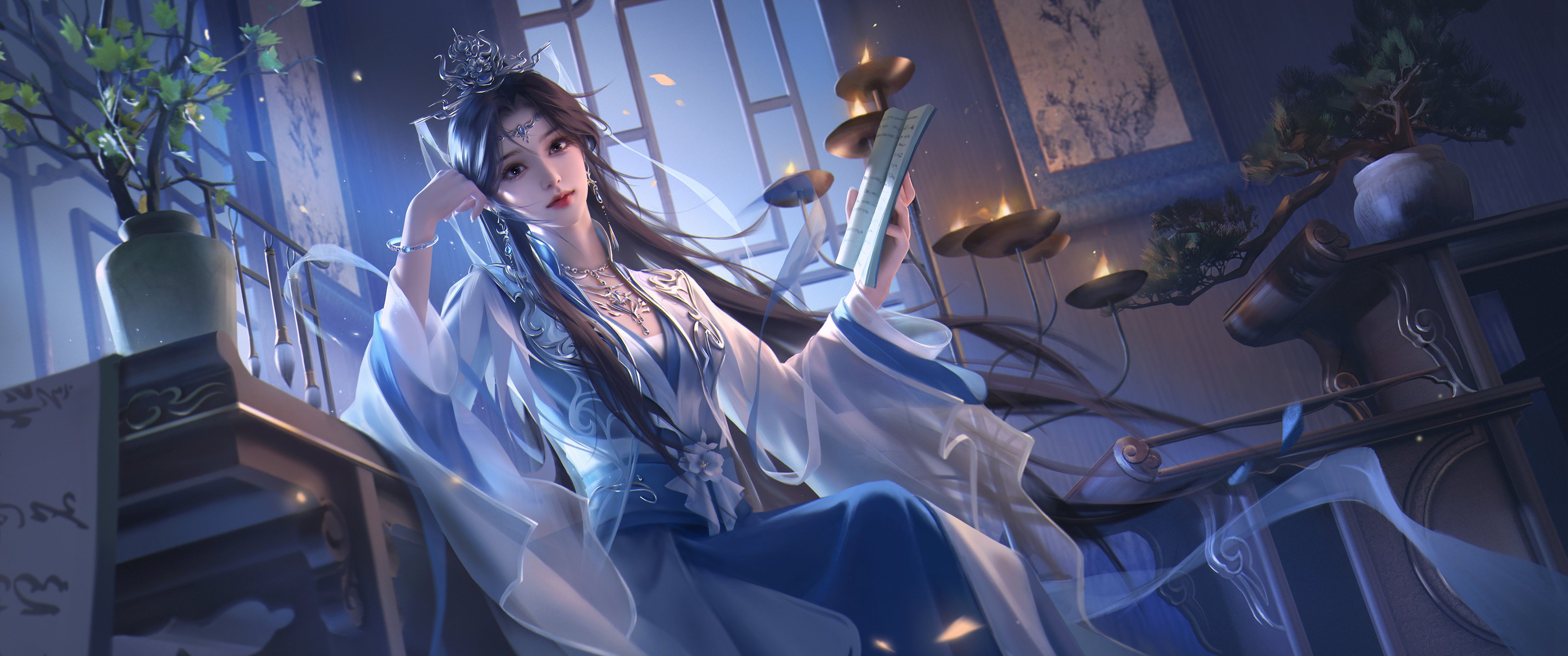 李慕婉 书房 唯美 3440x1440带鱼屏壁纸高清