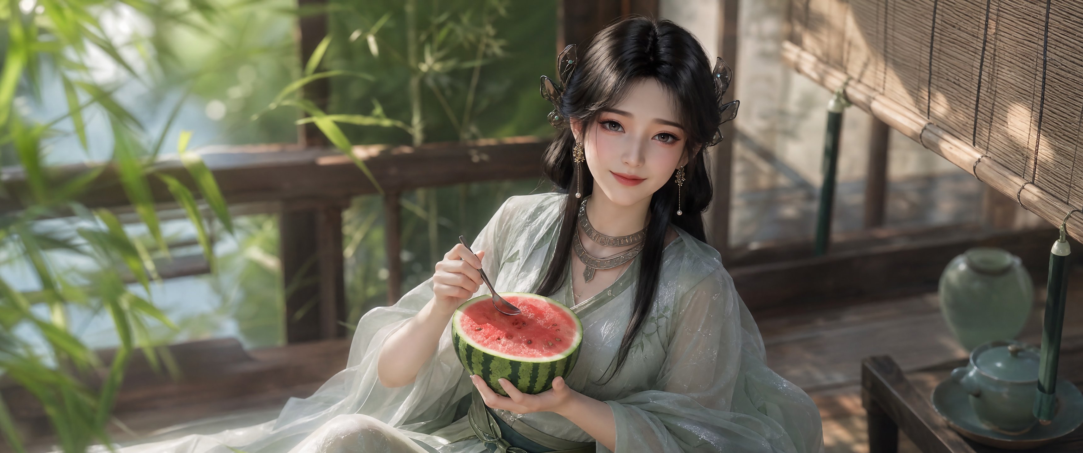 梅凝 夏日西瓜 高清带鱼屏壁纸3440x1440