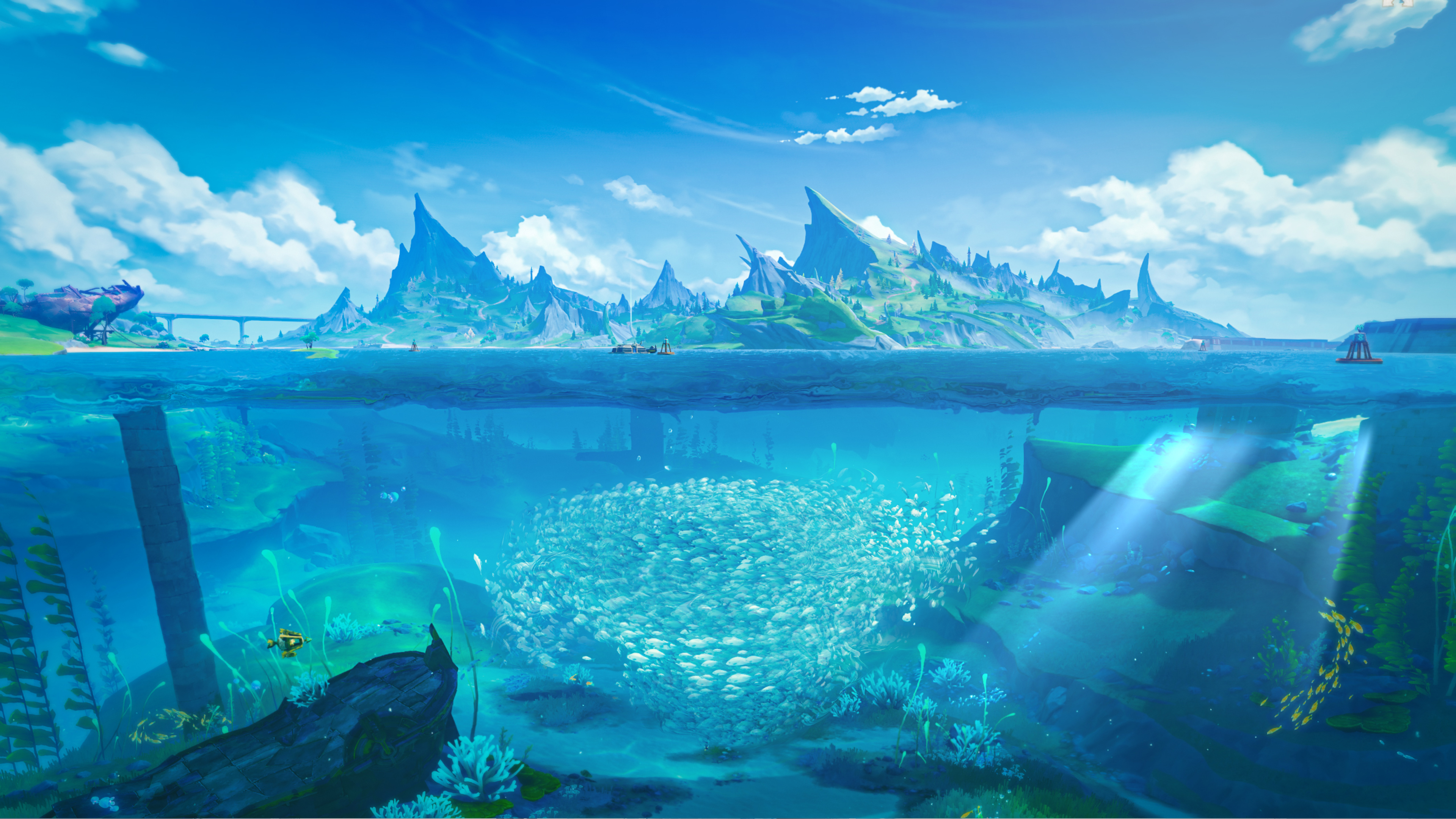 海洋鱼群风景4K动漫壁纸3840x2160
