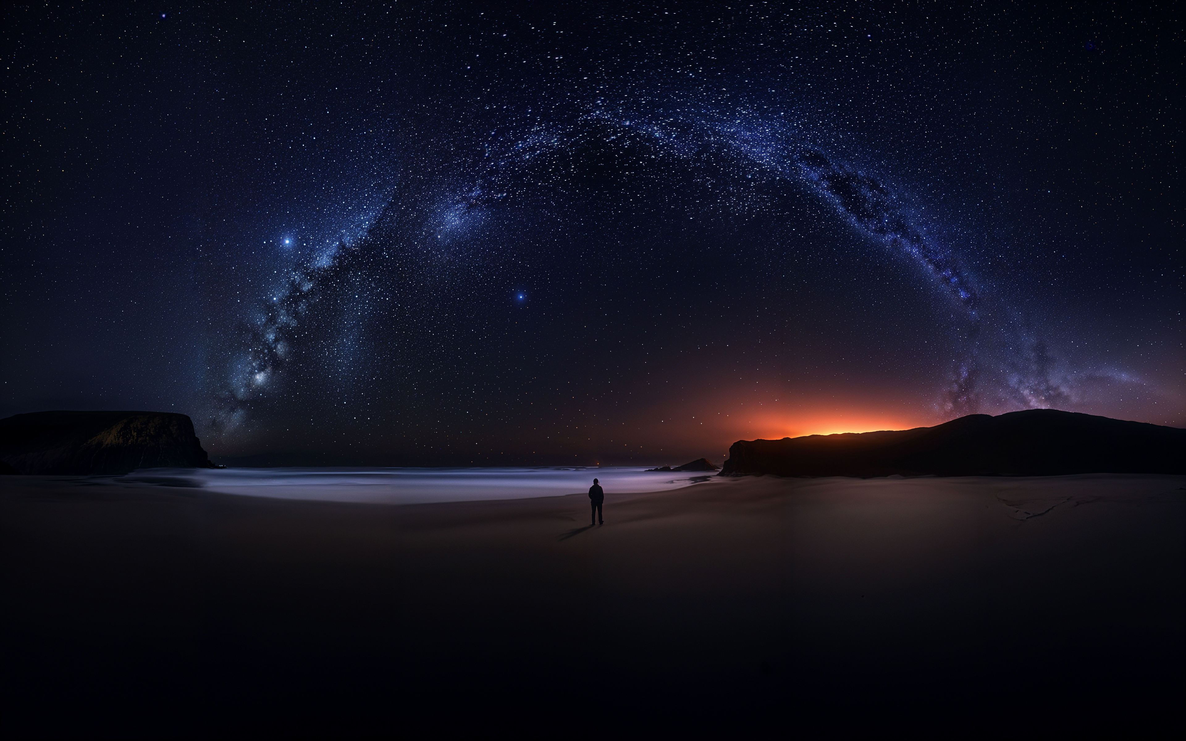 海边一个人的星空风景4k高清壁纸3840x2400
