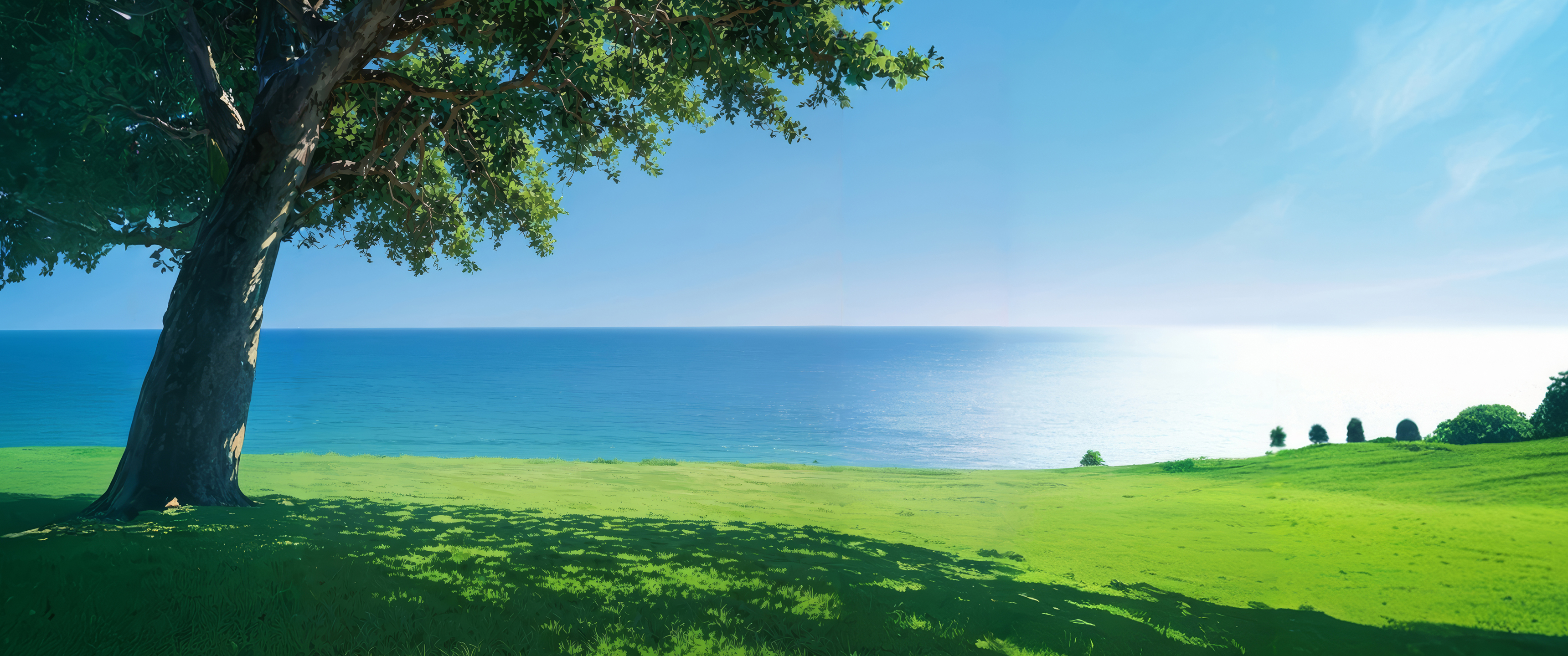 海边的夏树风景3440x1440带鱼屏壁纸