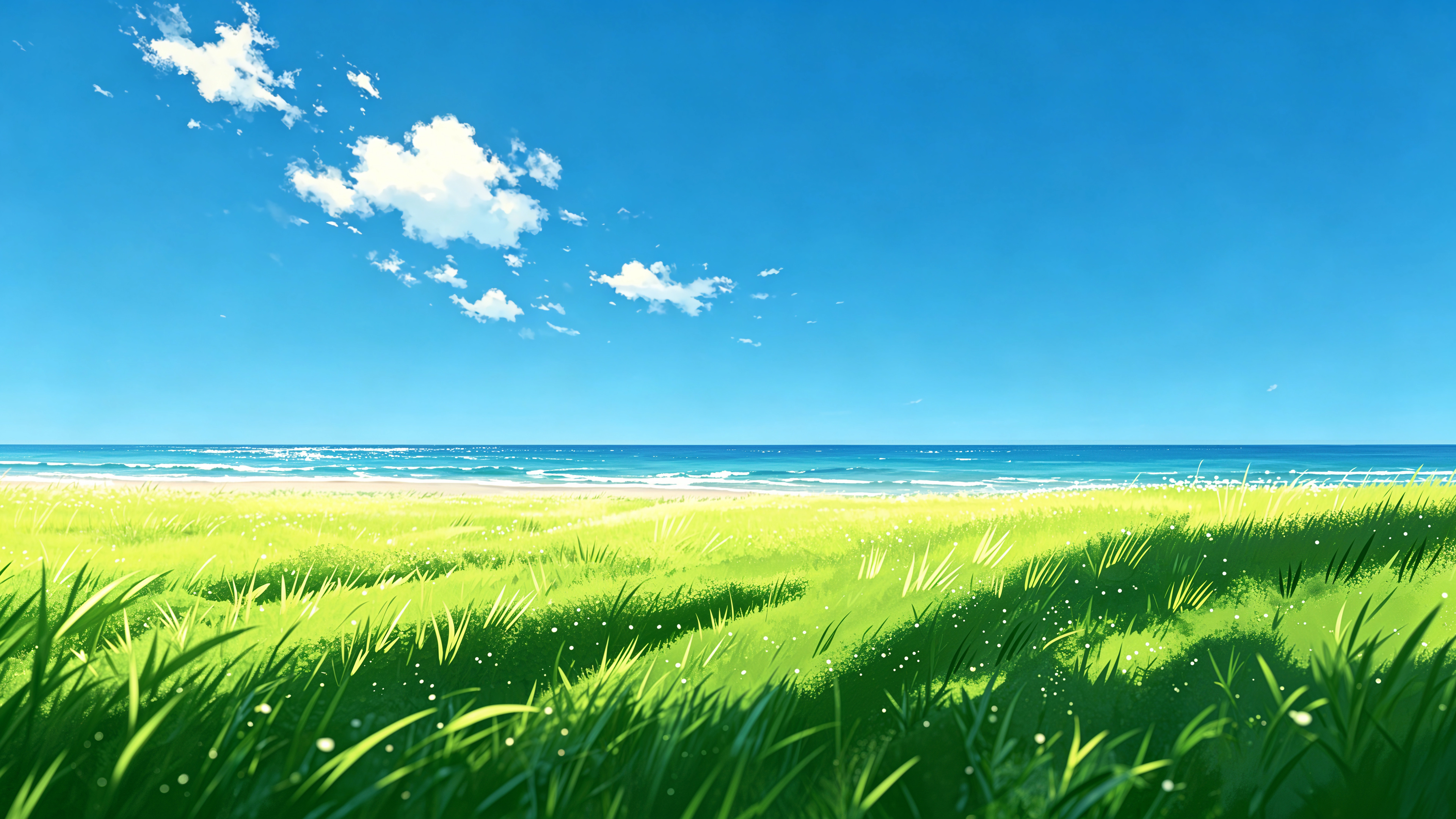 海边绿草地清新风景4k壁纸3840x2160