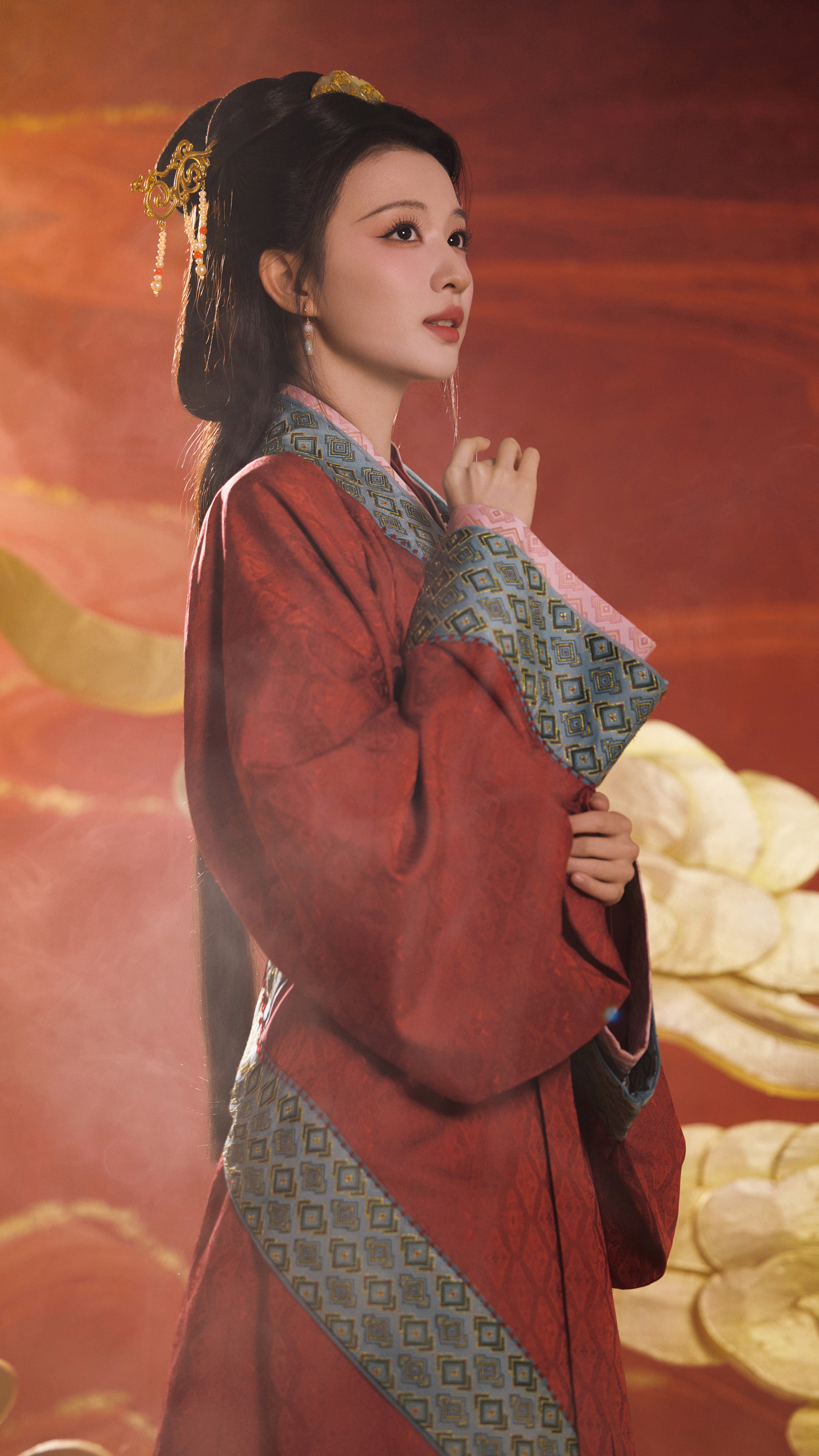 王楚然 红色古装古风美女4k手机壁纸下载竖屏