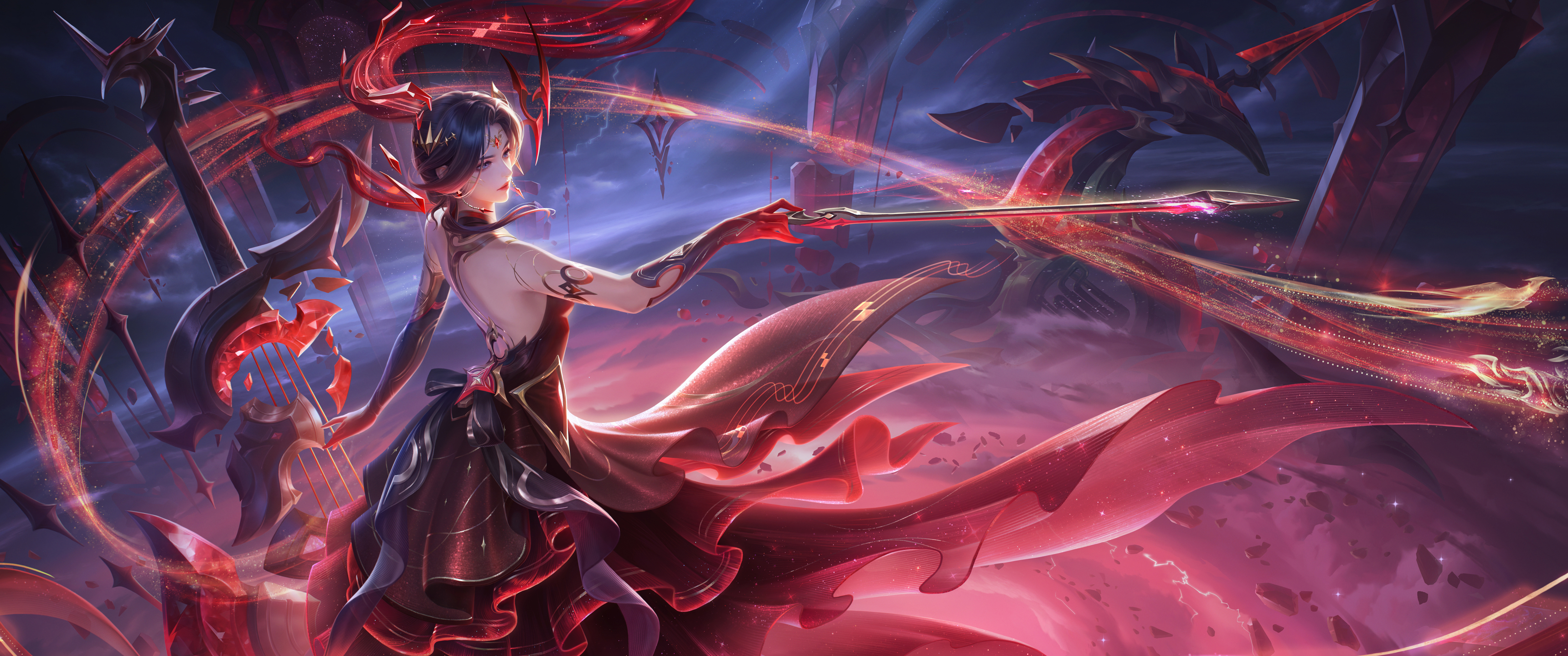 王者荣耀 伽罗终焉的奏鸣 超清带鱼屏壁纸3440x1440