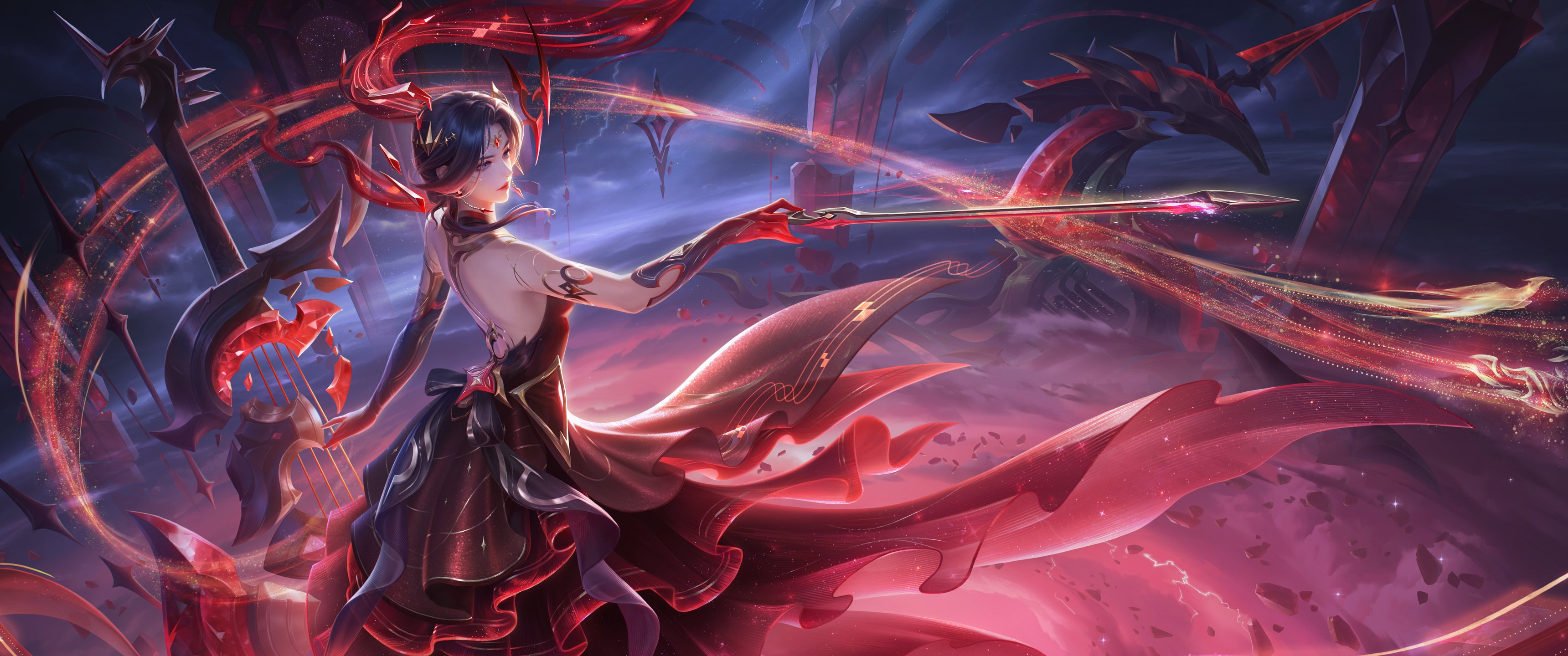 王者荣耀 伽罗终焉的奏鸣 超清带鱼屏壁纸3440x1440