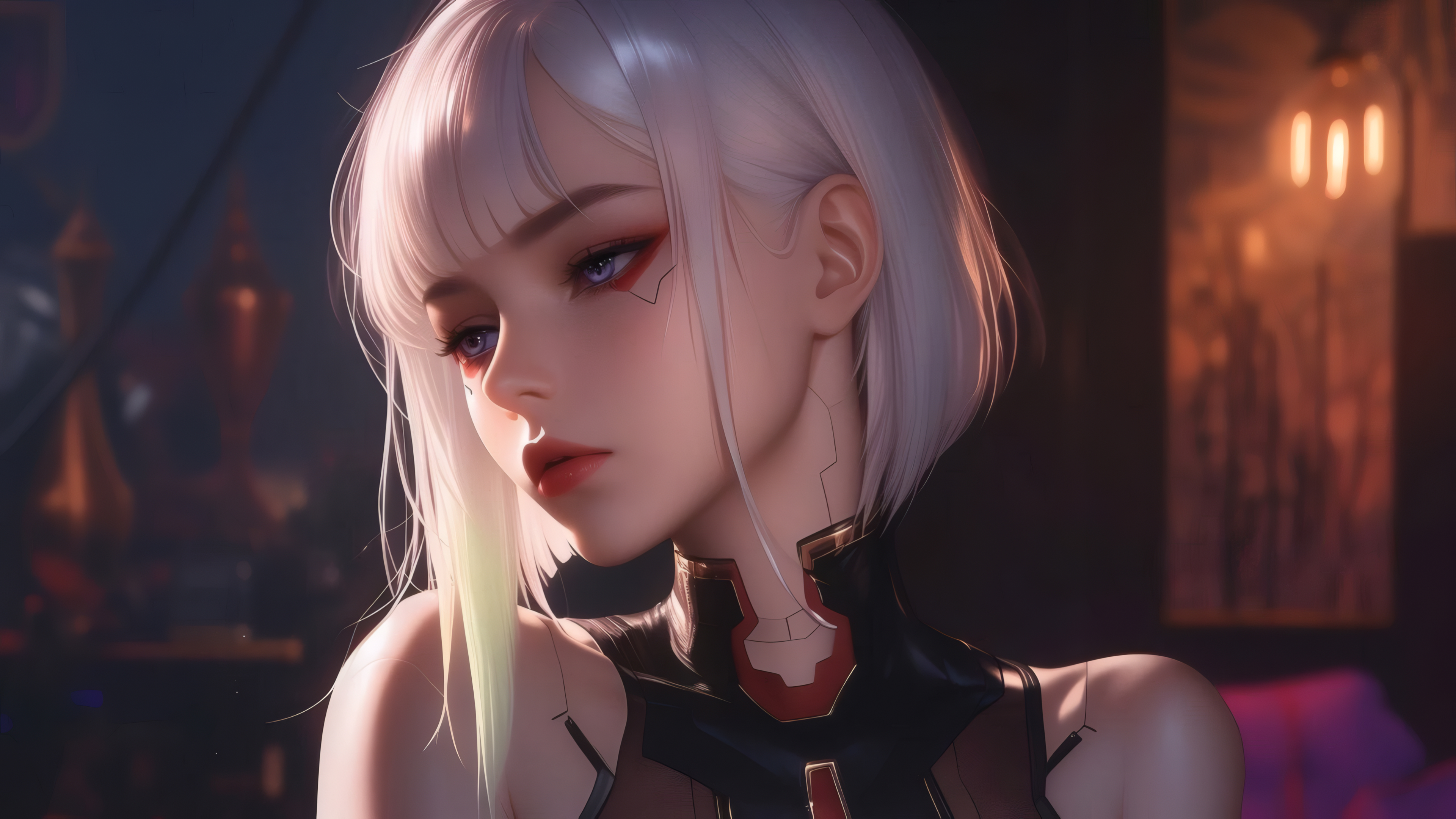 白发少女 赛博朋克风4K动漫桌面壁纸3840x2160