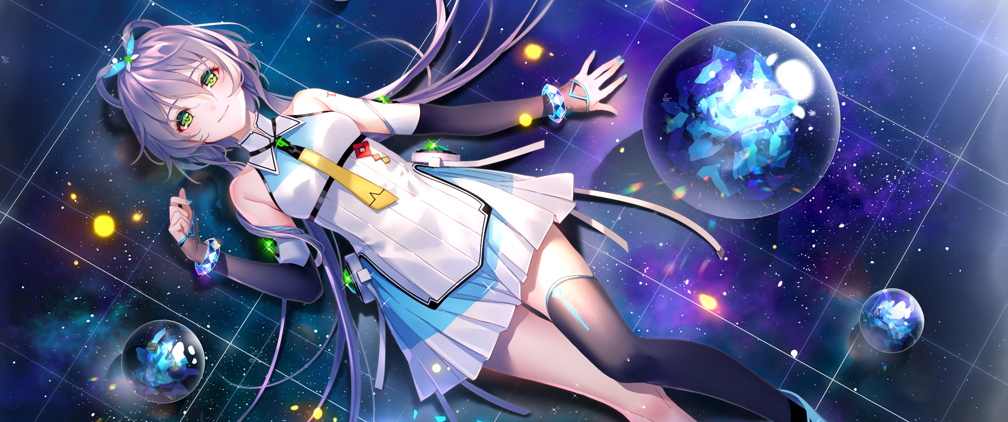 白绫 洛天依 星空小憩 带鱼屏动漫壁纸3440x1440