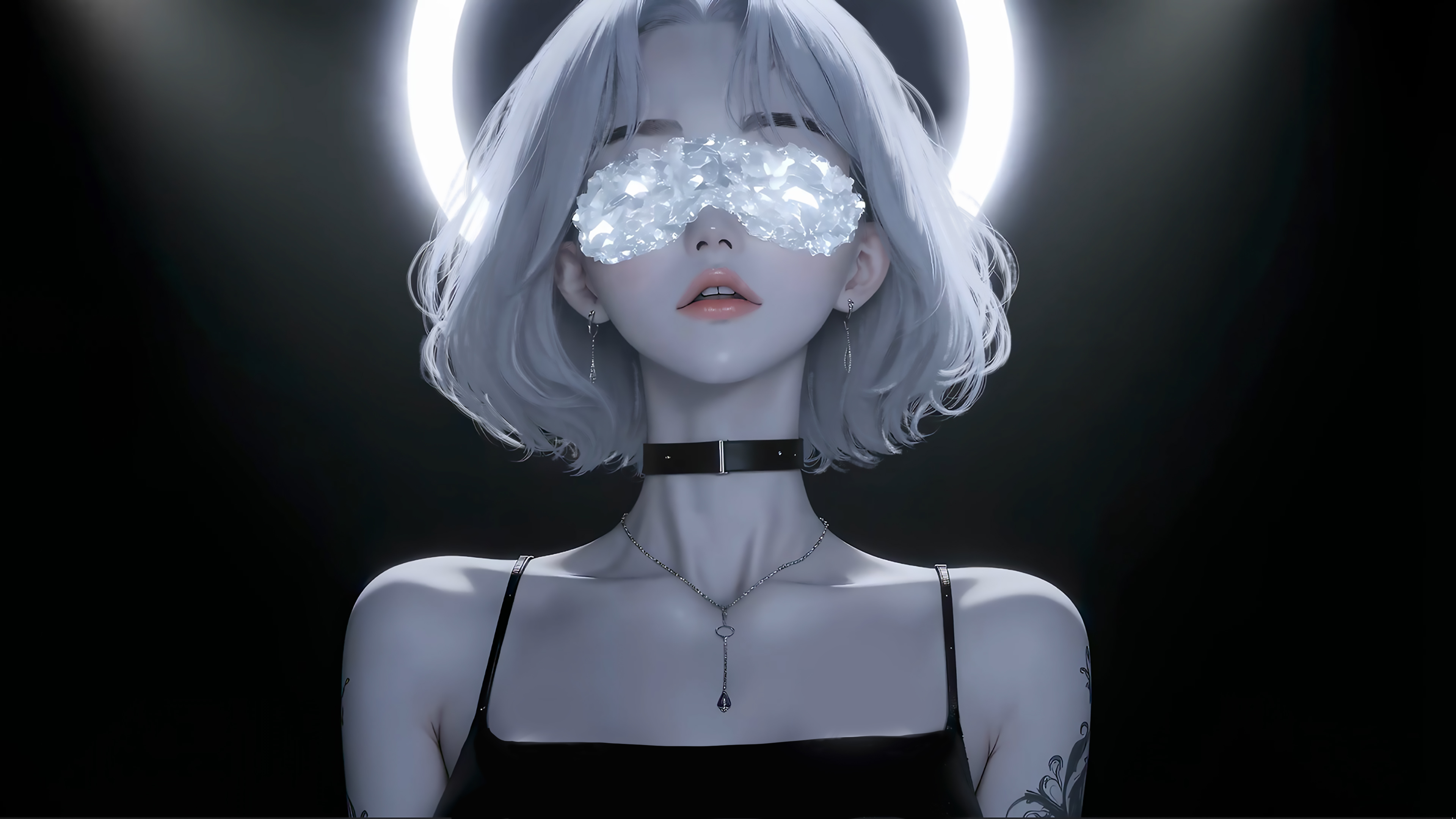 短发美女 蒙眼 暗黑背景 4K动漫壁纸3840x2160