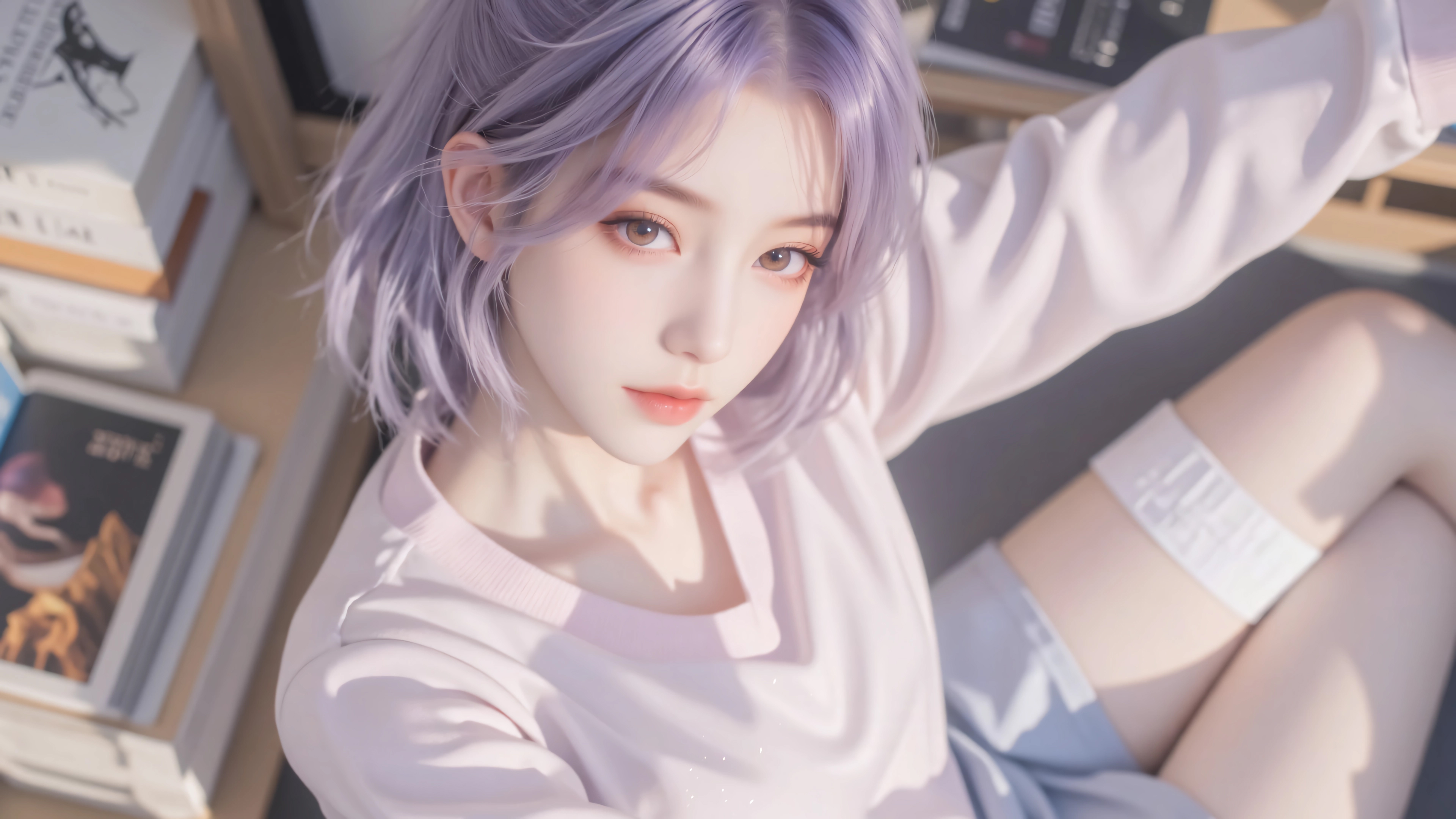 紫色短发个性美女居家4K壁纸 3840x2160