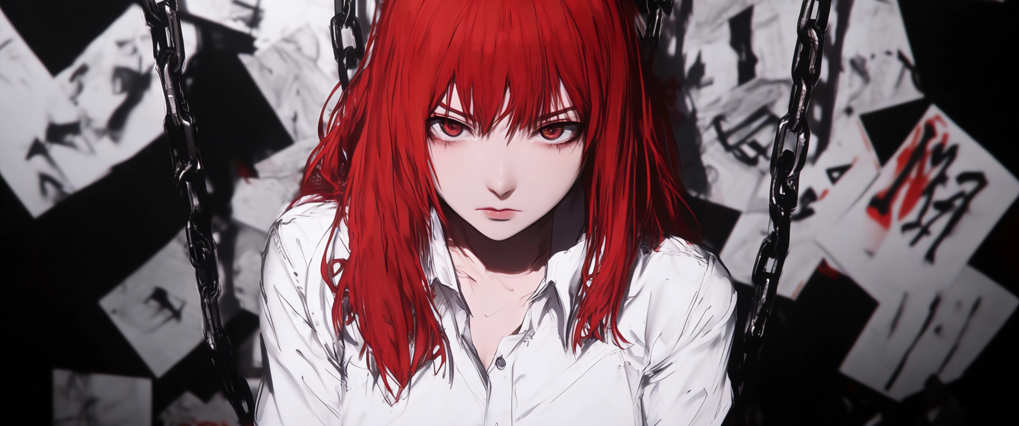 红发少女 白衬衫 锁链 暗黑3440x1440带鱼屏动漫壁纸