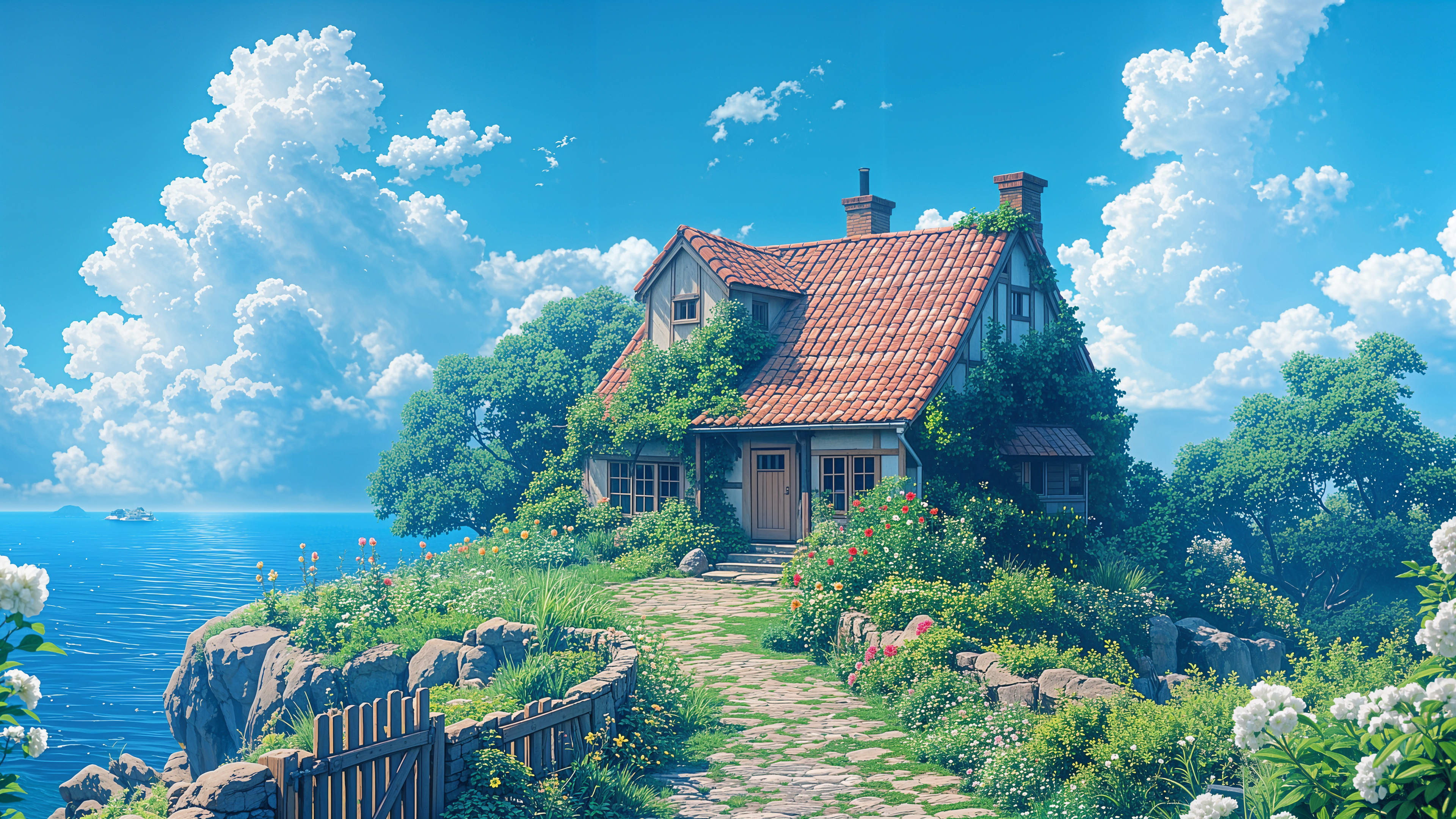 美丽的海边小屋风景4K壁纸3840x2160
