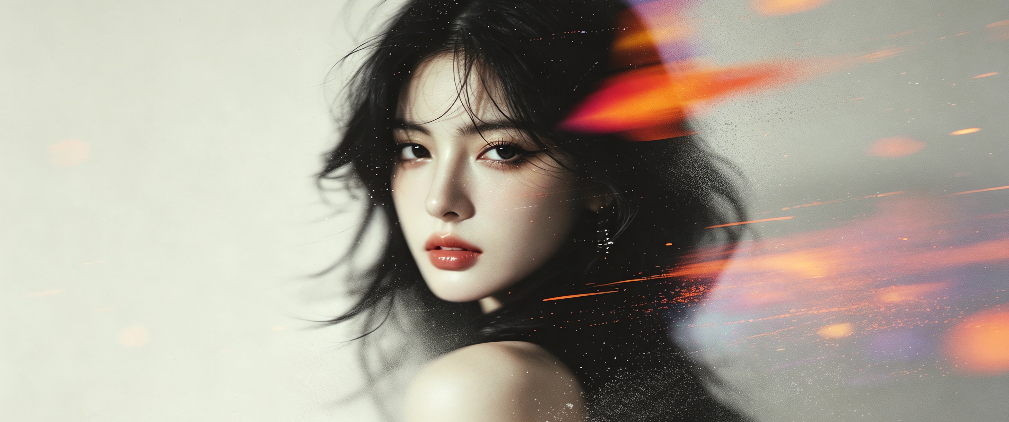 美女 唯美艺术背景 绘画 带鱼屏壁纸3440x1440