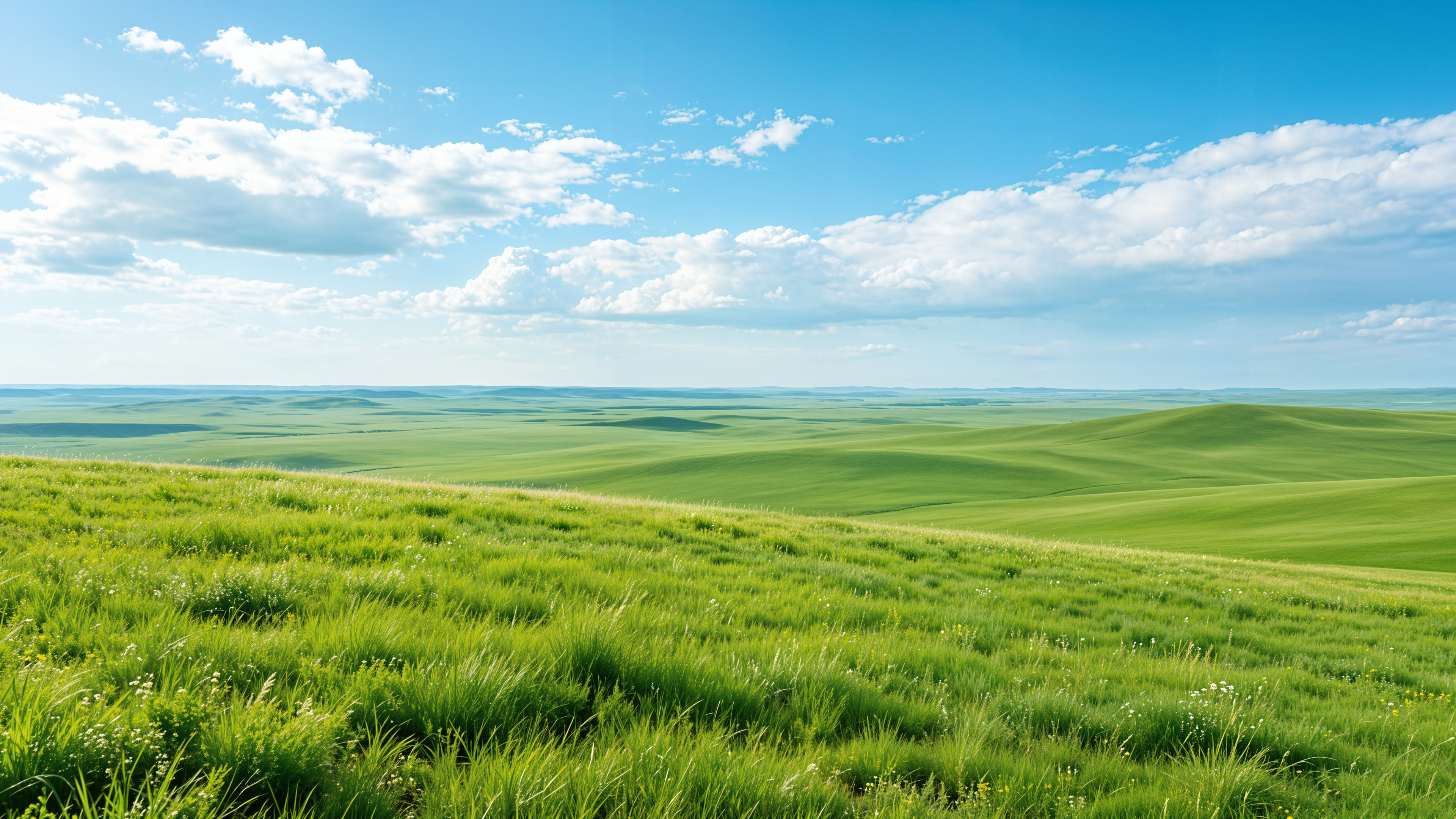 蓝天白云绿色草地清新草原风景4K超清壁纸3840x2160