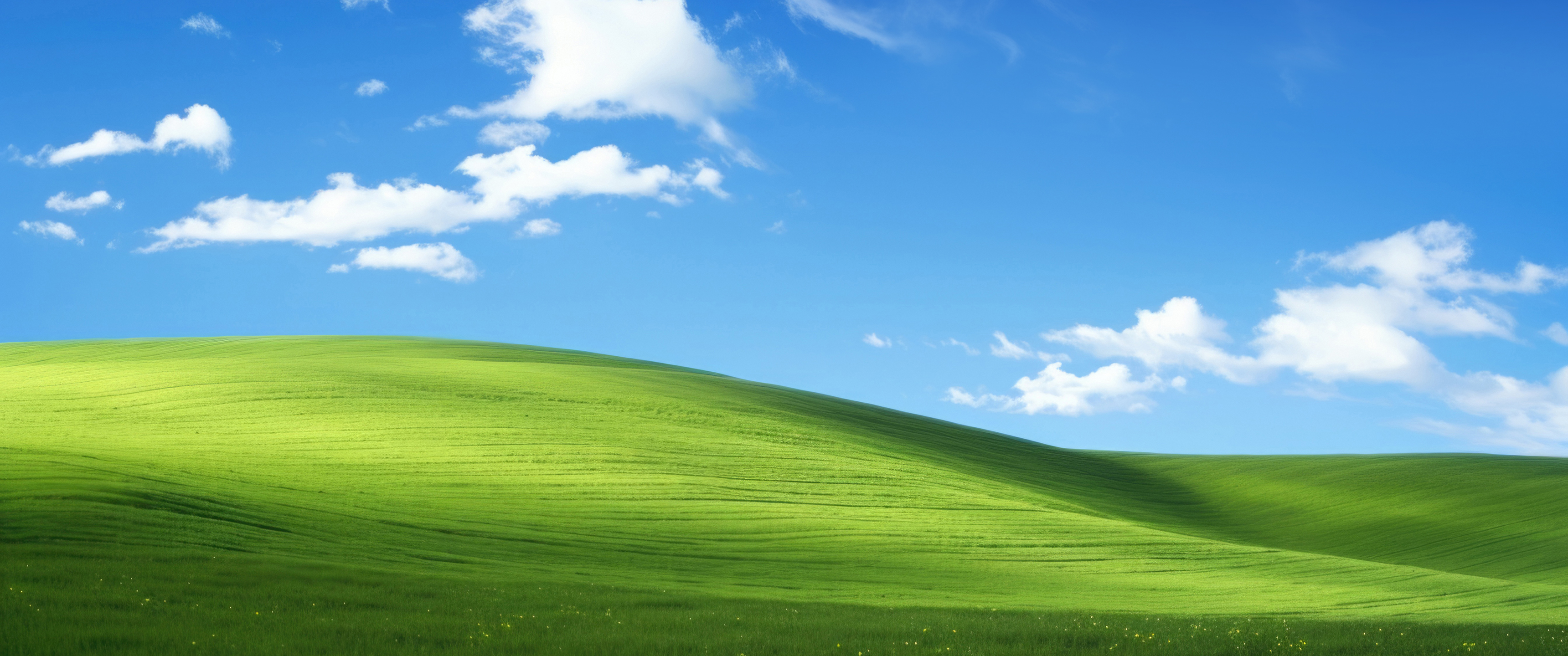 蓝天白云绿草地3440x1440带鱼屏壁纸高清风景