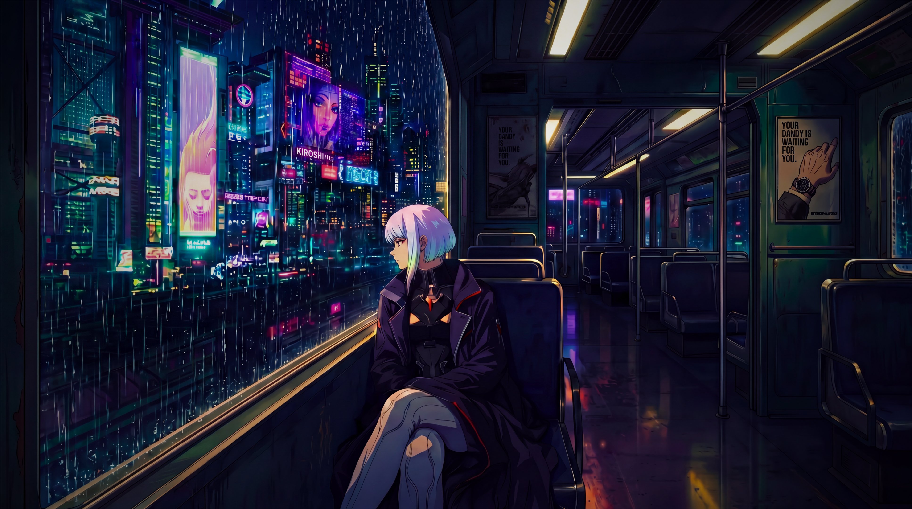 赛博朋克边缘行者Lucy露西 霓虹之城之夜 90年代动画 4k壁纸