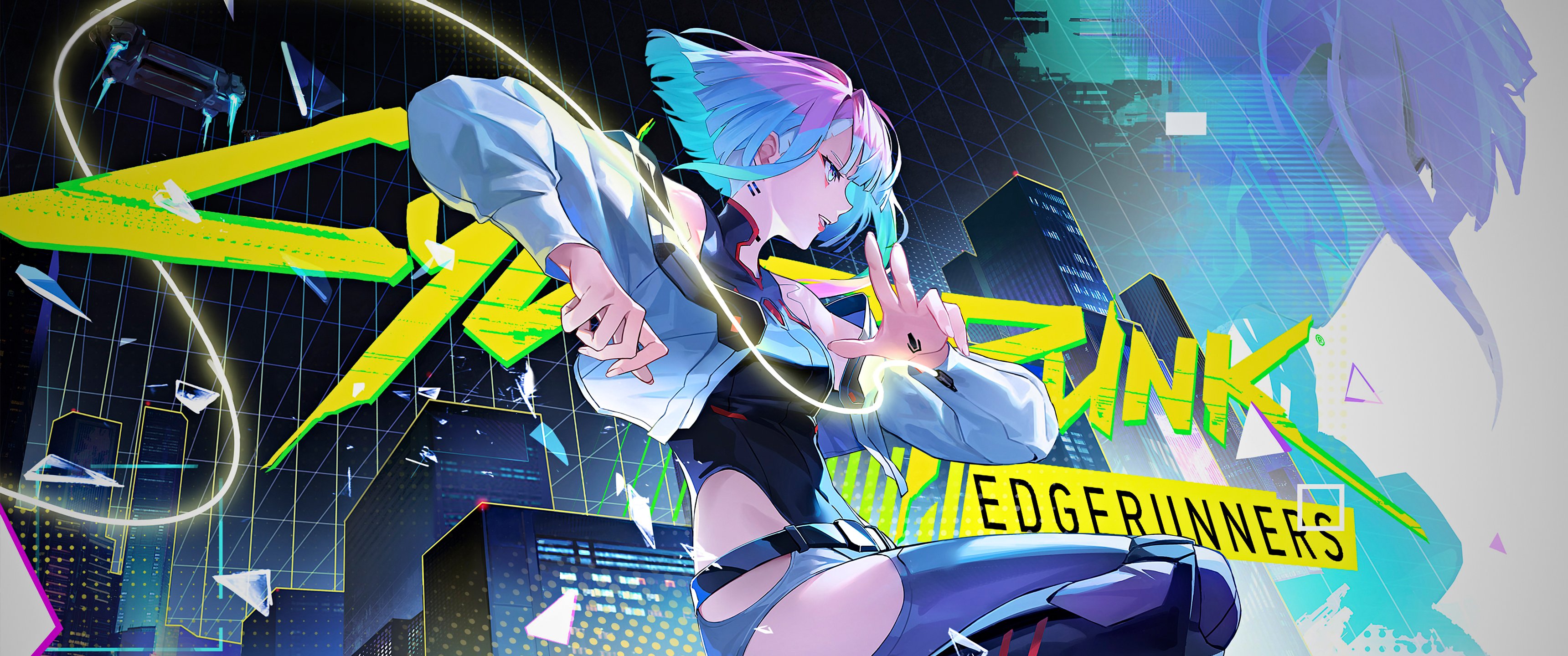 赛博朋克边缘行者库希达露西娜4k带鱼屏壁纸3440x1440