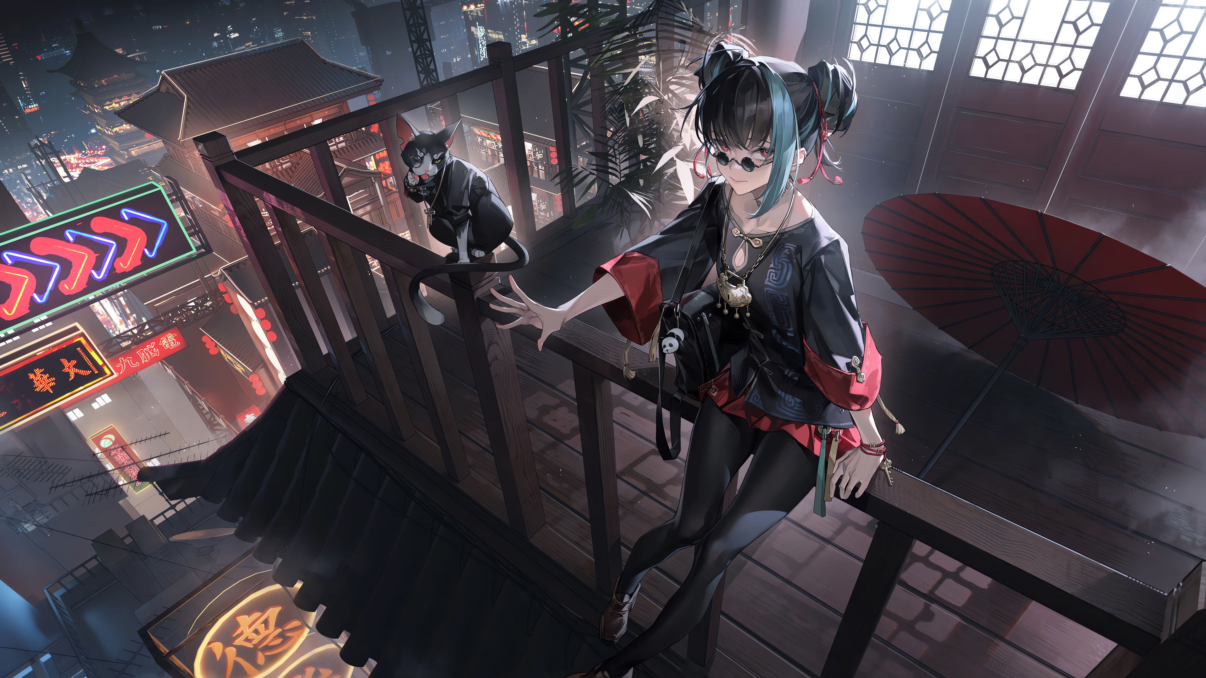 赛博风 墨镜少女 国漫 赛博古风4K高清壁纸3840x2160