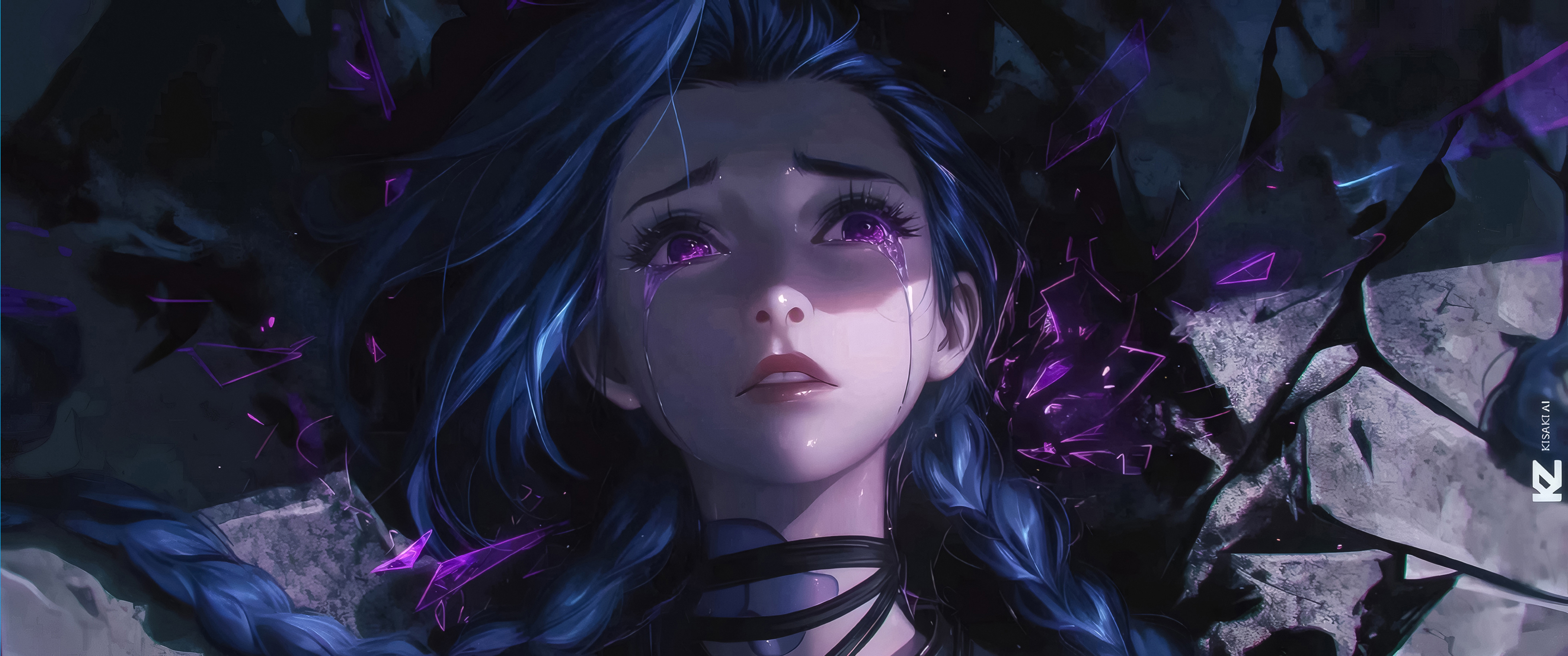金克丝 泪落 暗黑风3440x1440带鱼屏壁纸