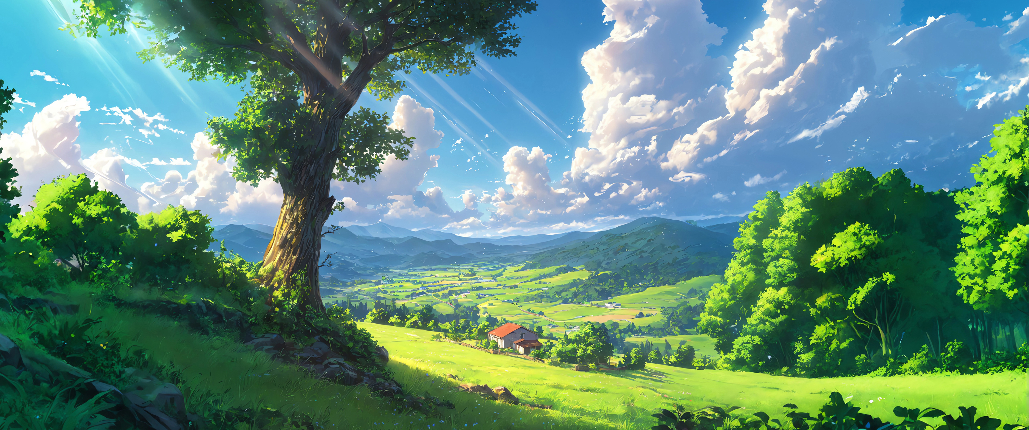 阳光浸润风景带鱼屏壁纸3440x1440