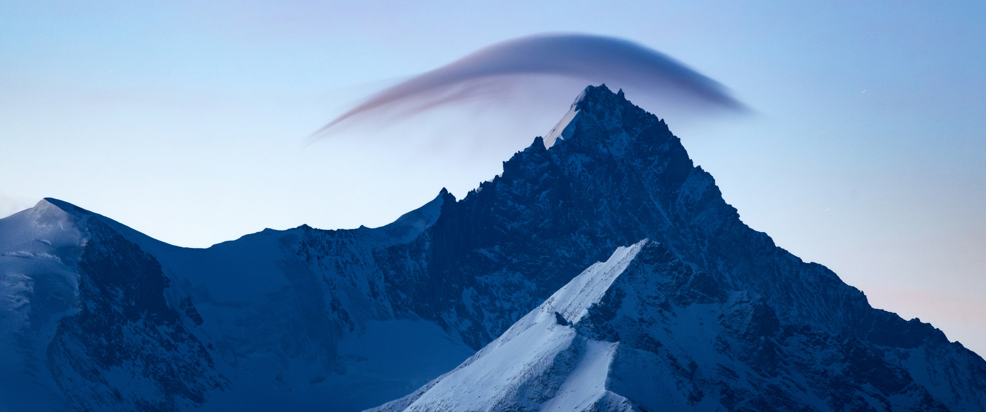 雪 山脉 云 带鱼屏风景壁纸3440x1440