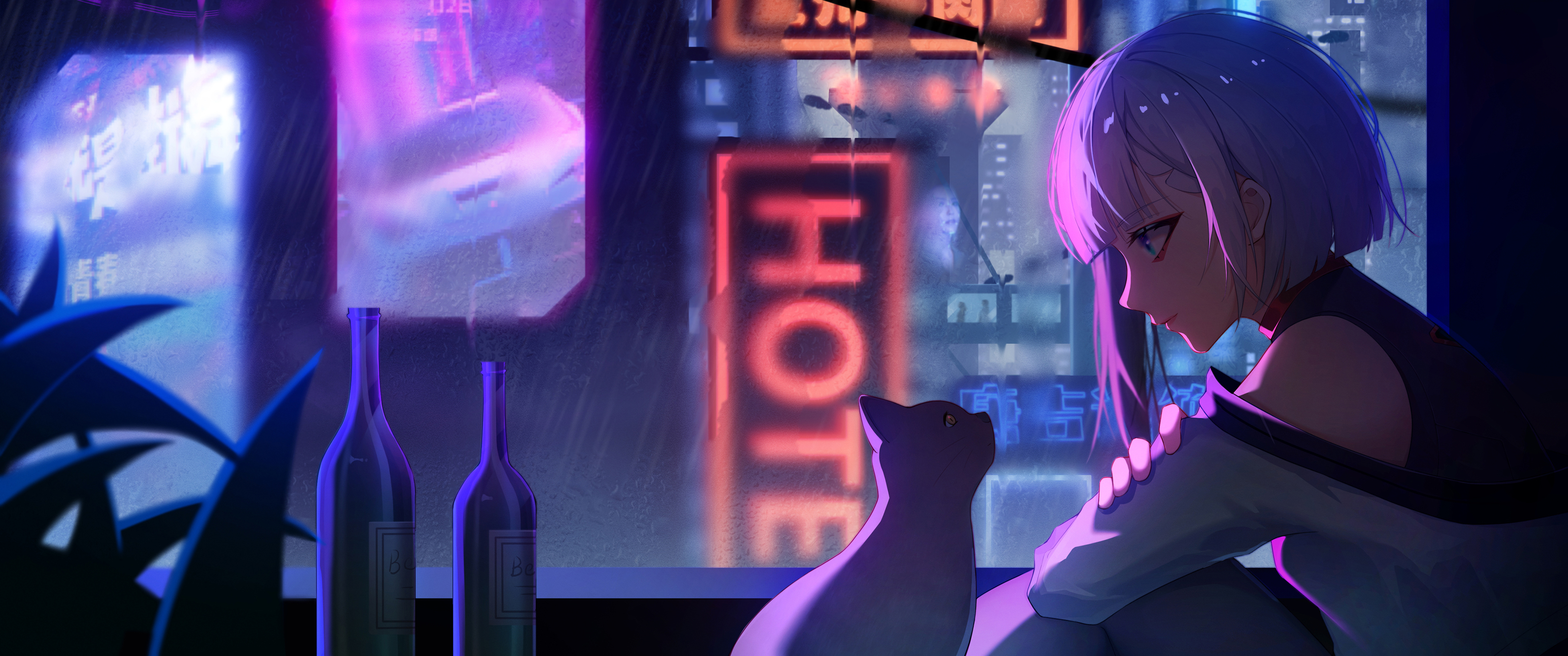 露西 赛博朋克 夜之城4K高清带鱼屏壁纸3440x1440