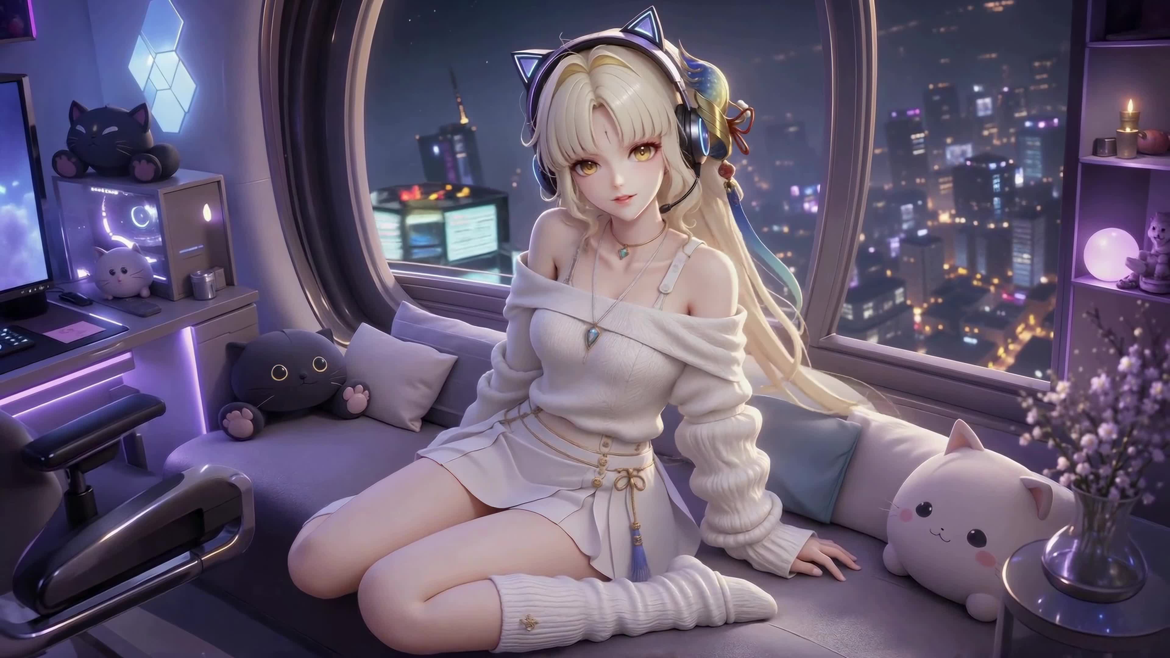 都市夜景猫耳少女穗穗