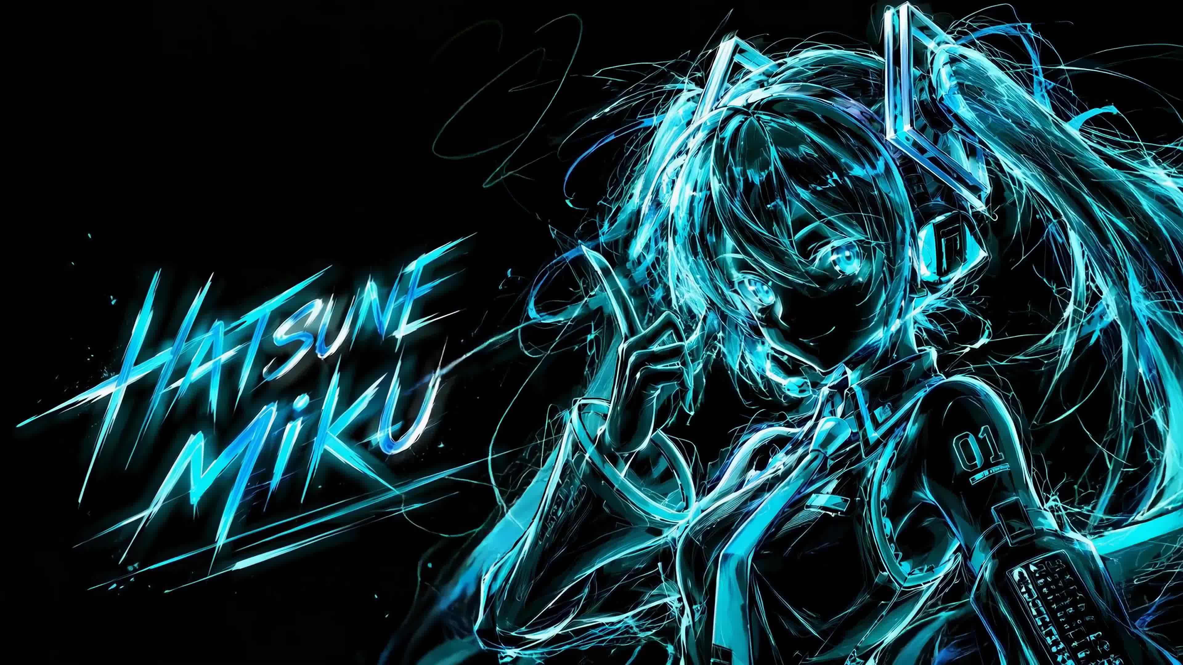 青蓝荧光双马尾少女miku