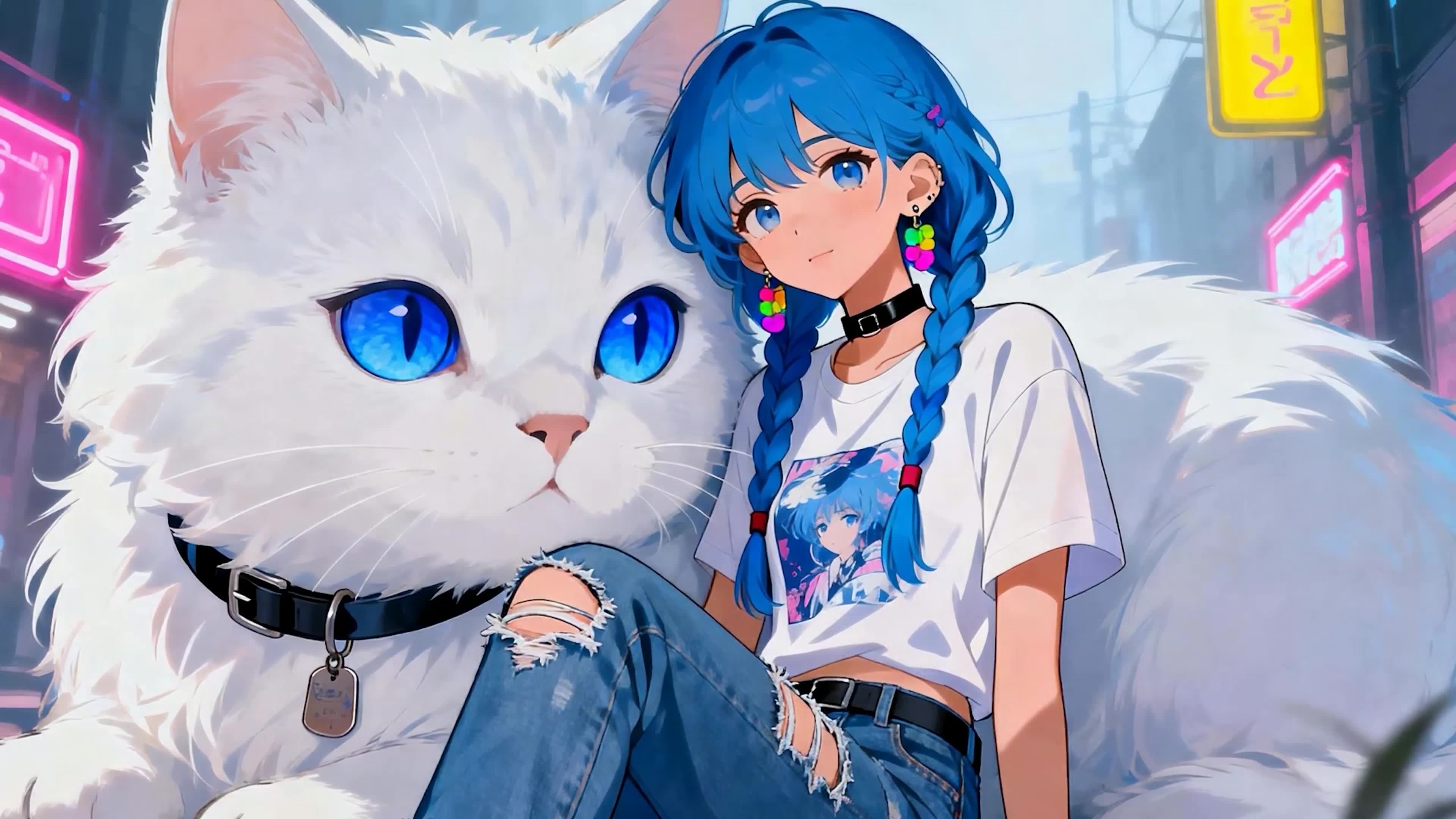 可爱女孩与萌宠猫咪