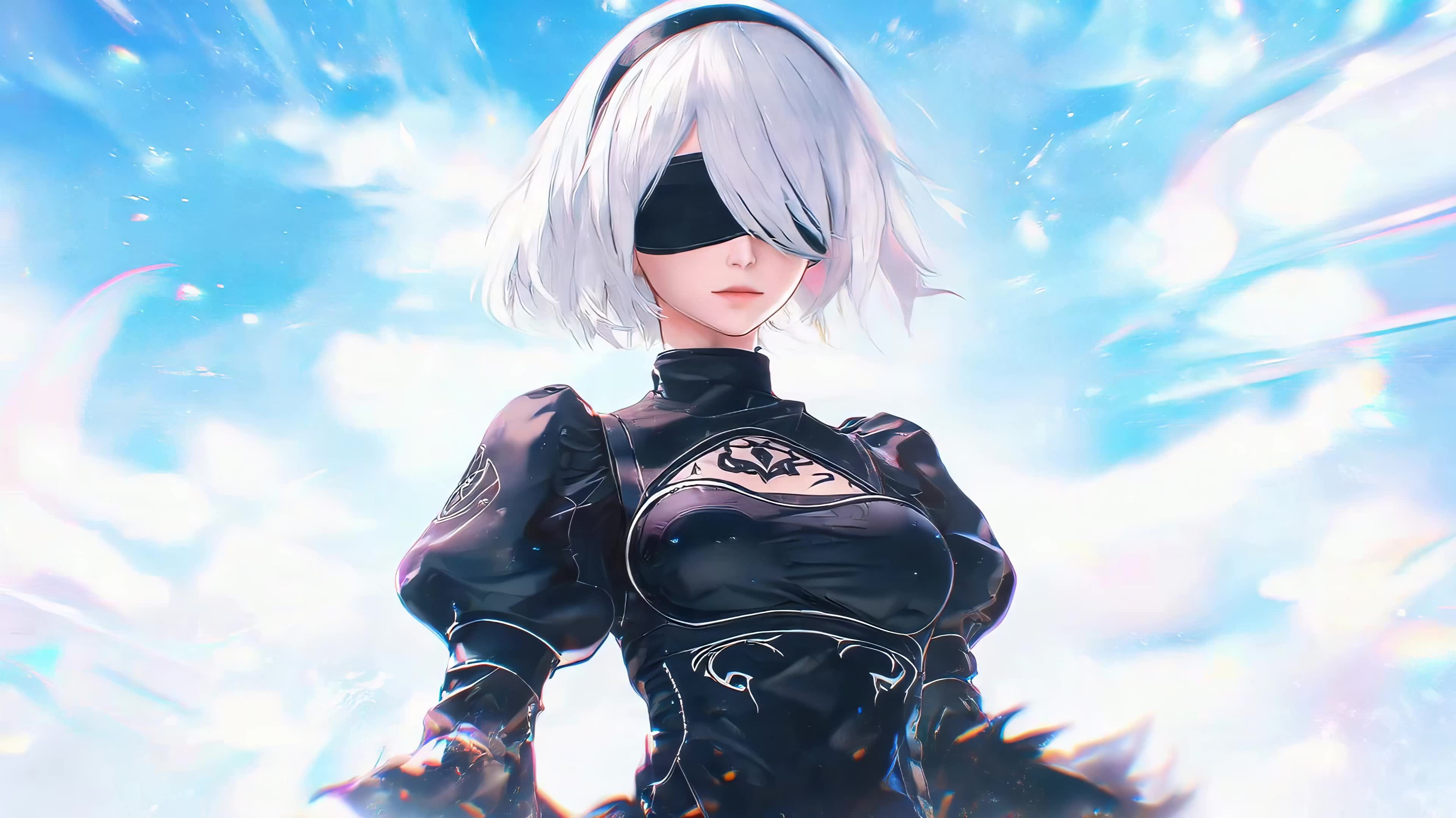 天空下的银色短发美女