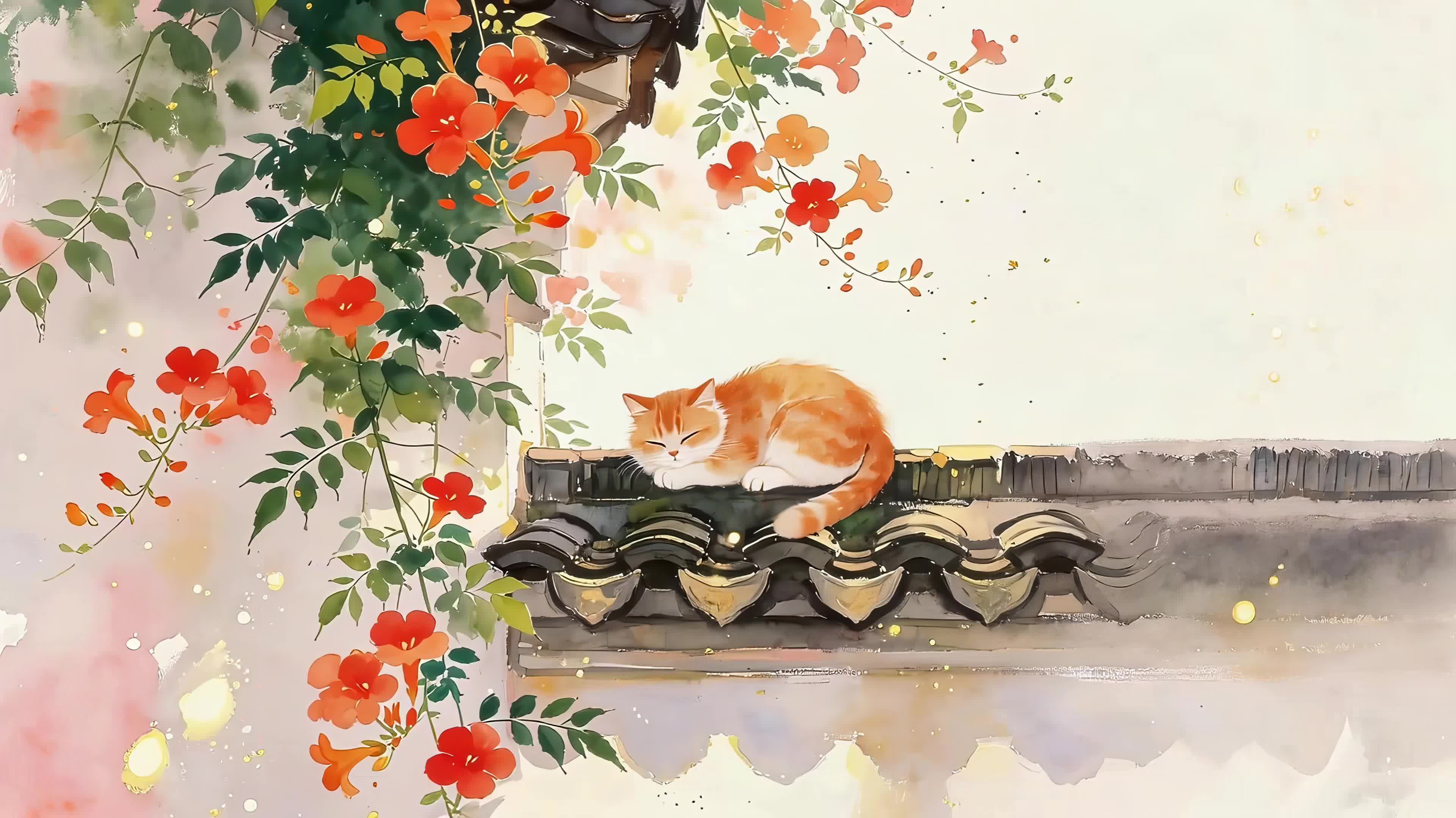 围墙上慵懒的猫咪