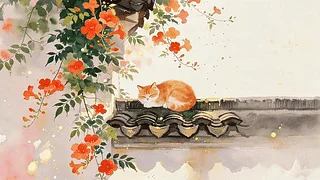 围墙上慵懒的猫咪